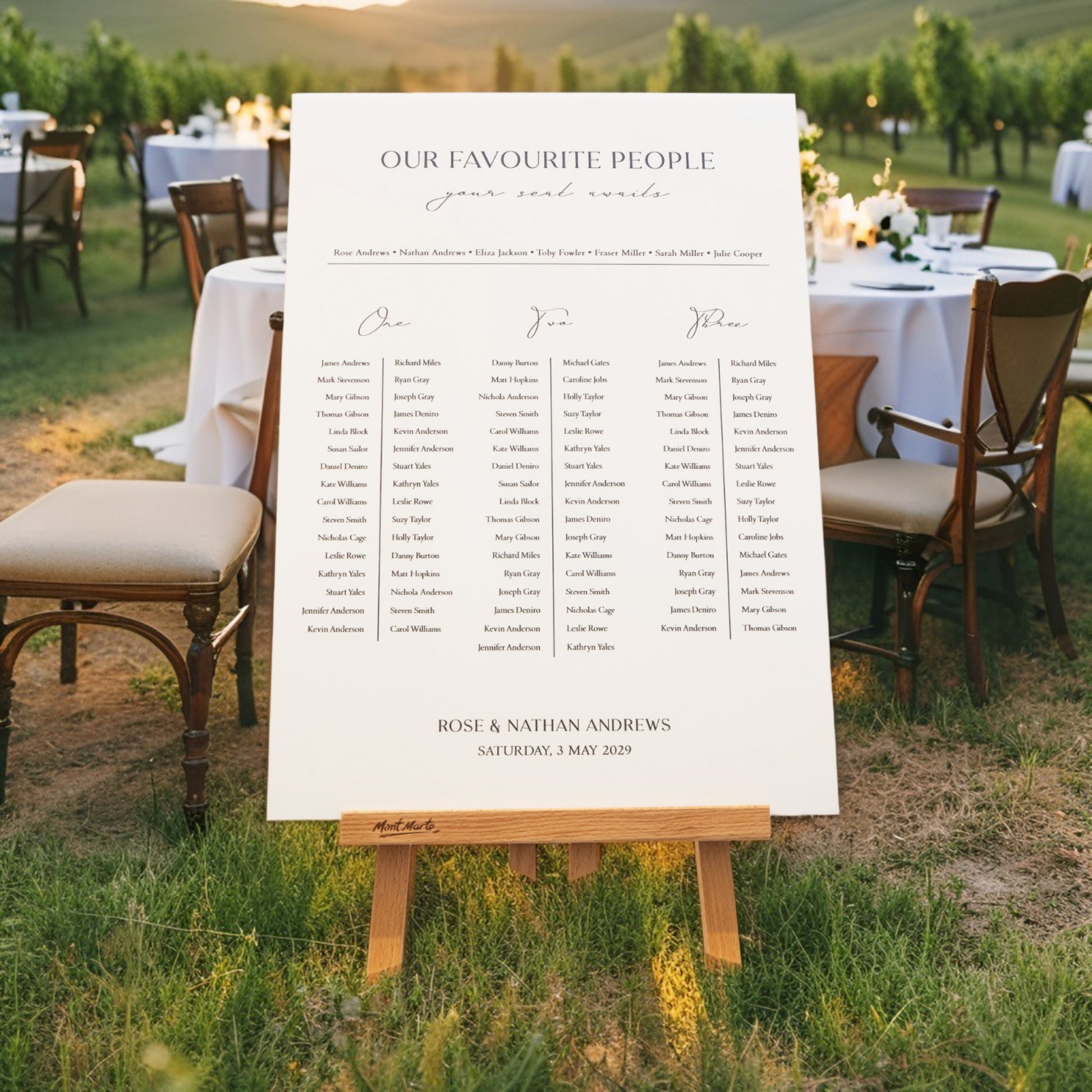 Younique Gifts - Printed Wedding Seating Chart | White Portrait - Younique Gifts