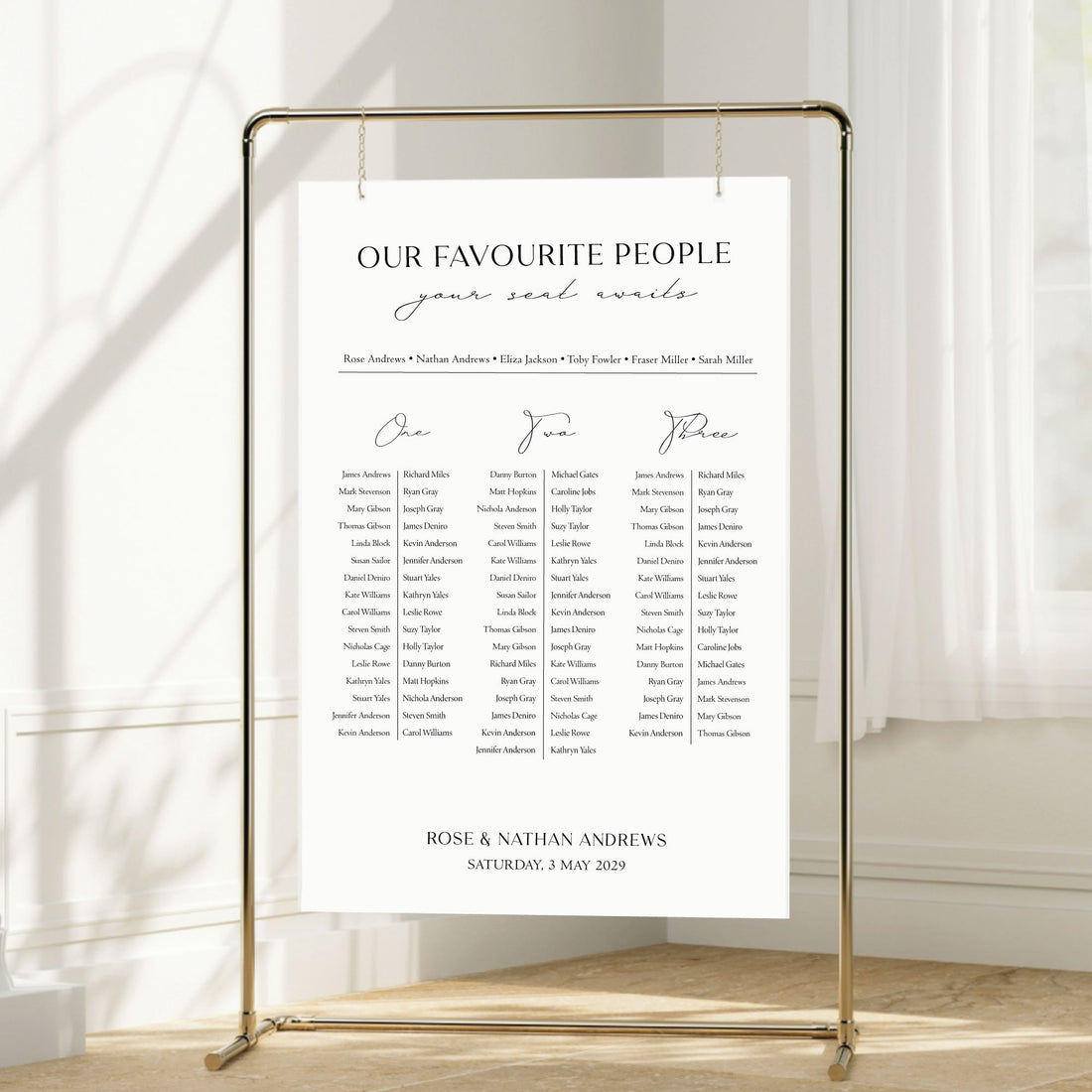 Younique Gifts - Printed Wedding Seating Chart | White Portrait - Younique Gifts