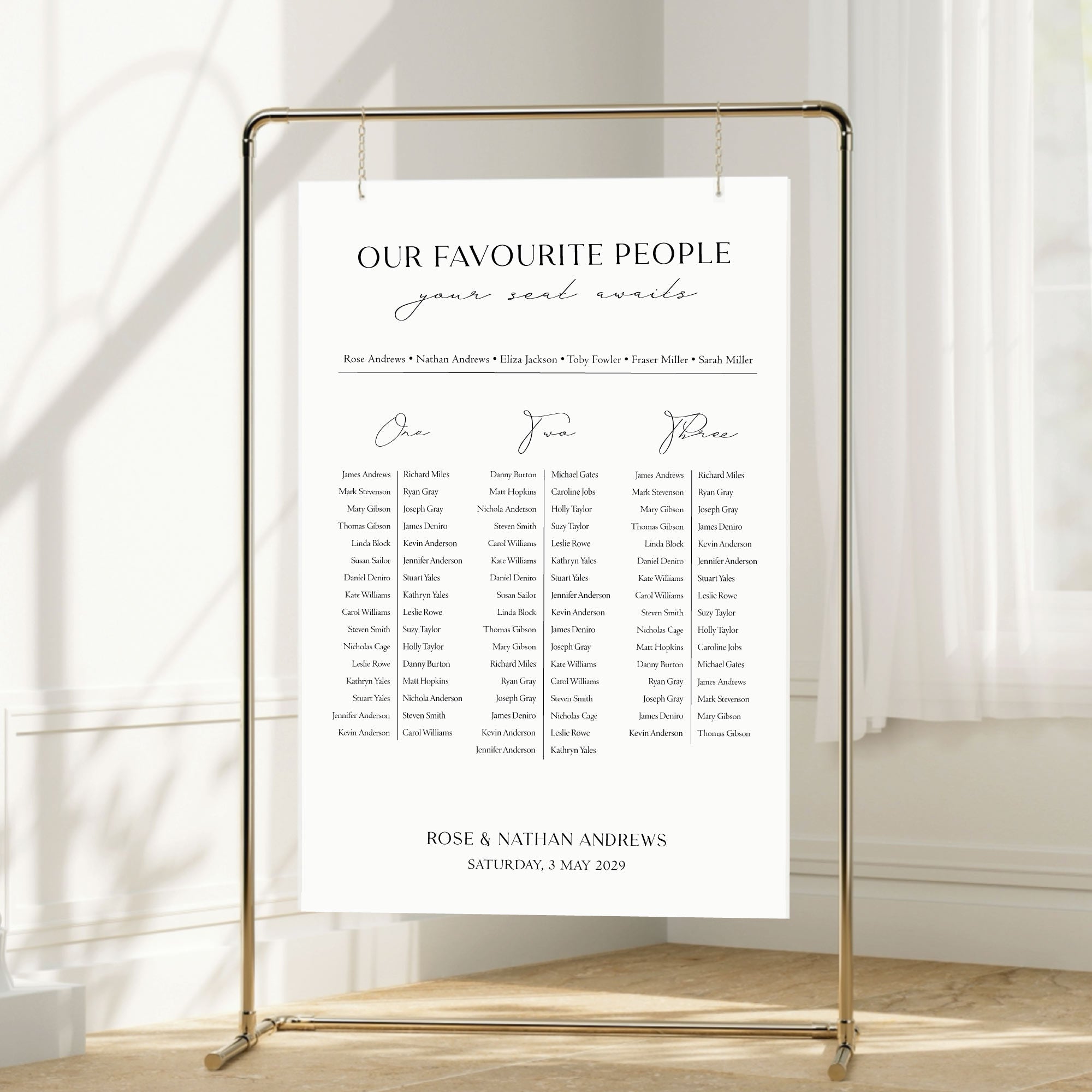 Younique Gifts - Printed Wedding Seating Chart | White Portrait - Younique Gifts