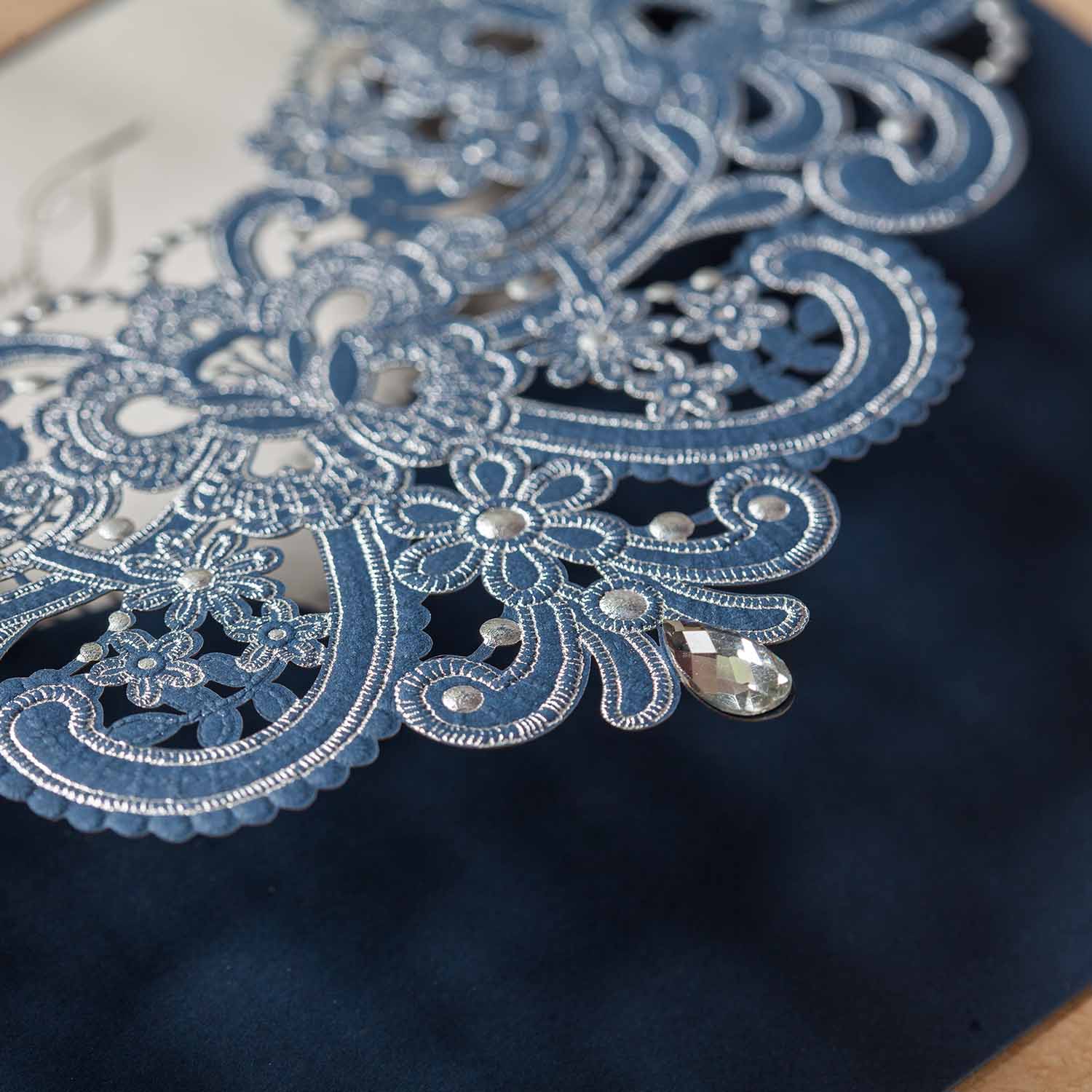 enlarged jewel of personalised Laser Cut Wedding Invitation