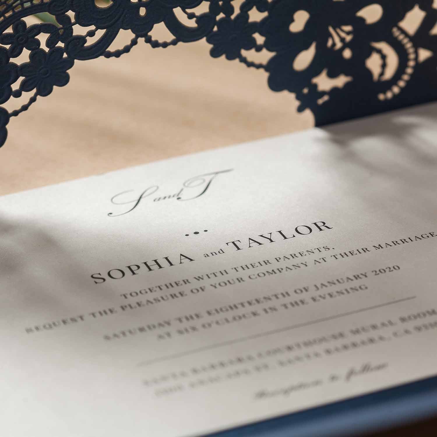 enlarged letter of personalised Laser Cut Wedding Invitation