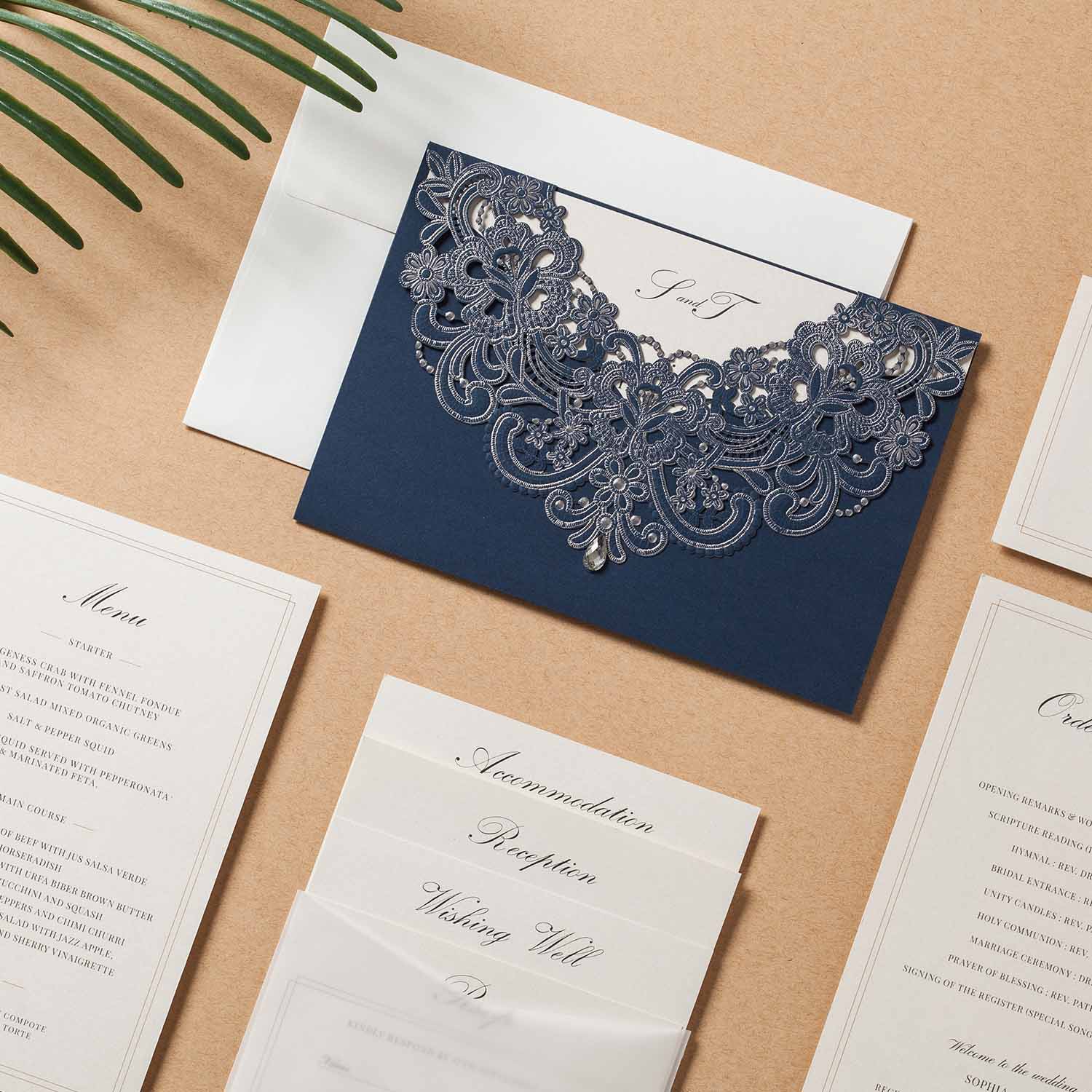 personalised laser cut wedding invitation and matching cards