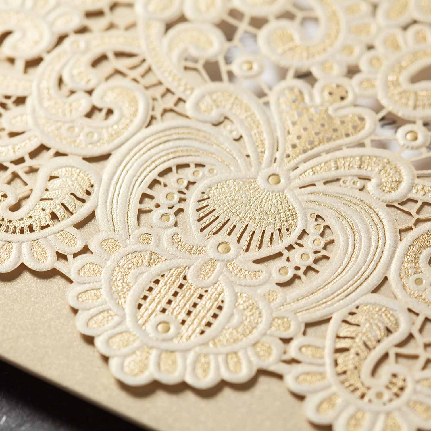 enlarged pattern of personalised laser cut wedding invitation