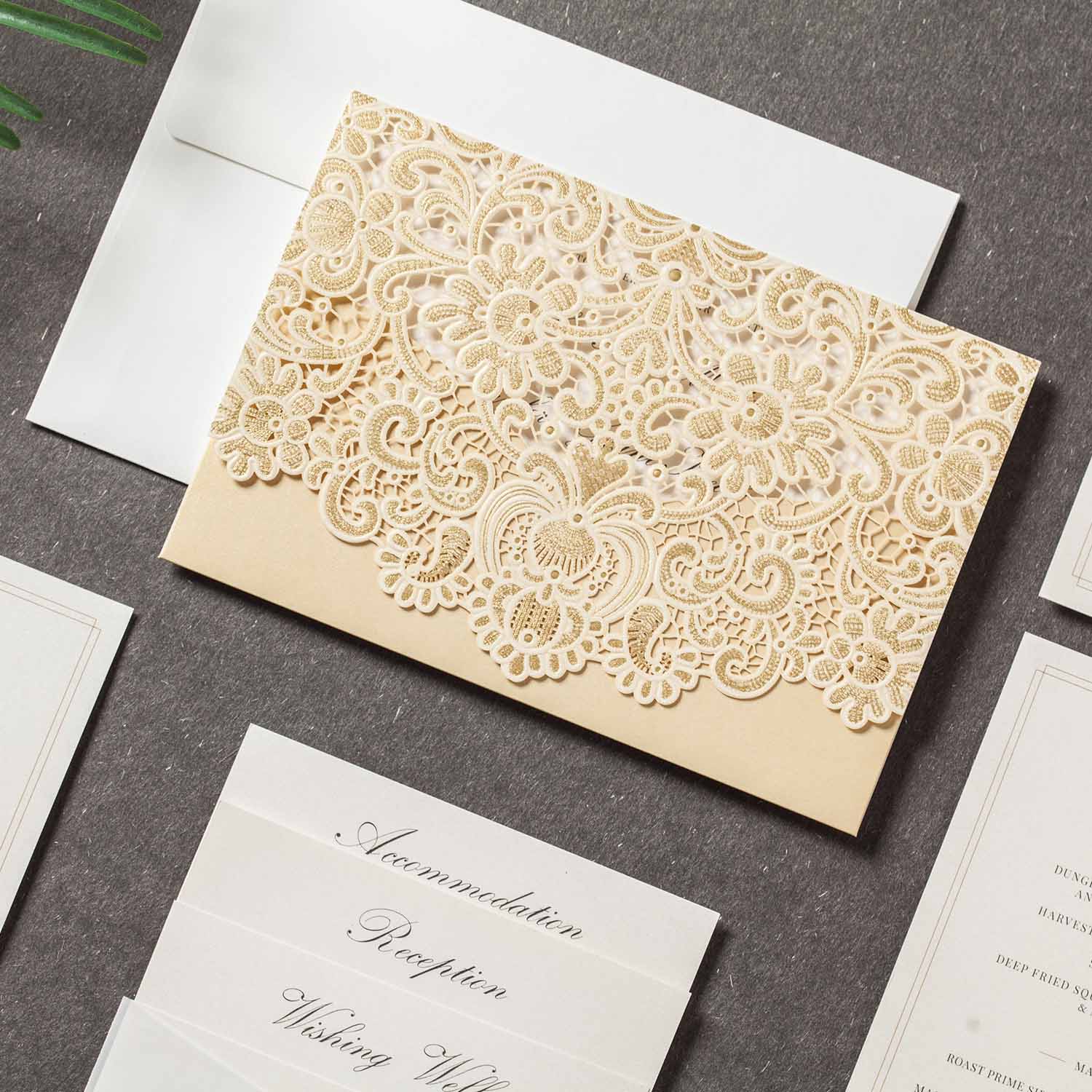 personalised laser cut wedding invitation and matching cards