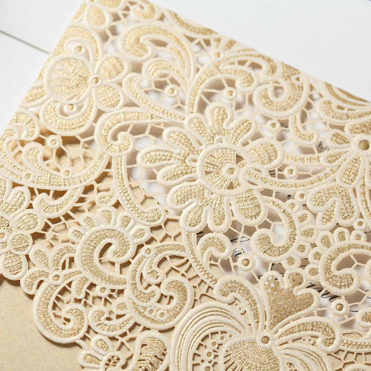 enlarged pattern of personalised laser cut wedding invitation