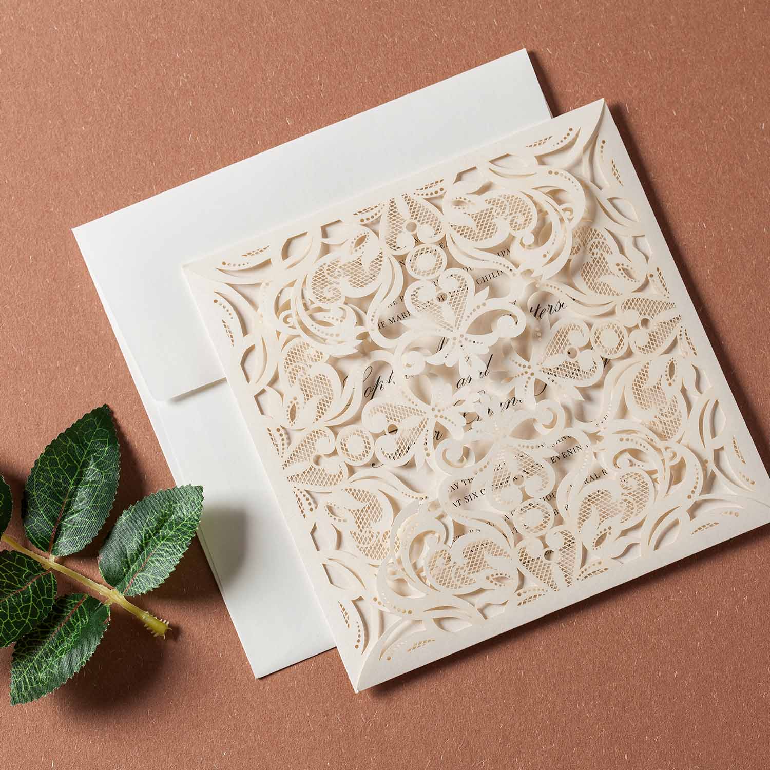 Laser cut wedding invitations - CW519_WH