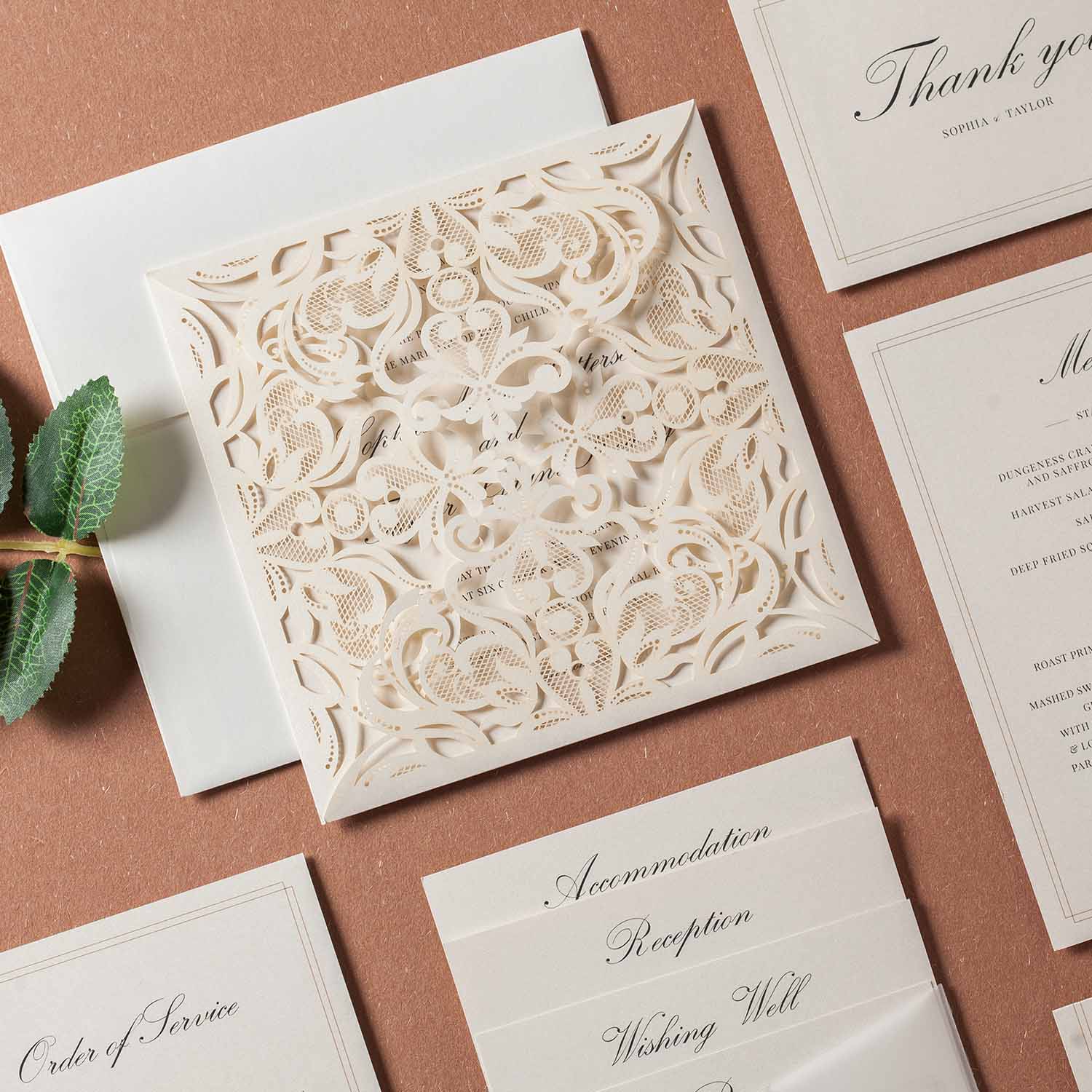 Laser cut wedding invitations - CW519_WH