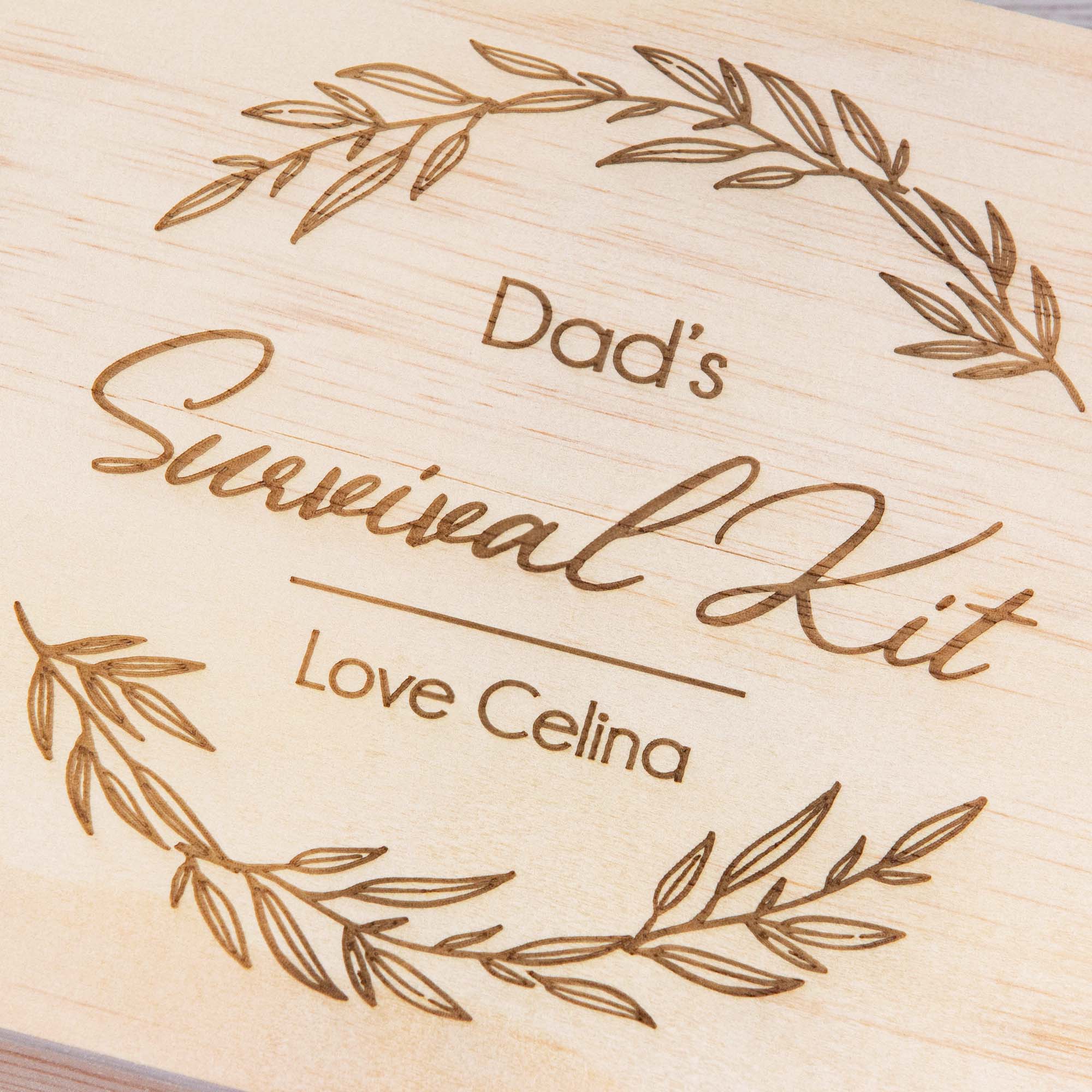Personalised Wooden Keepsake box, Father's day Dad's survival kit