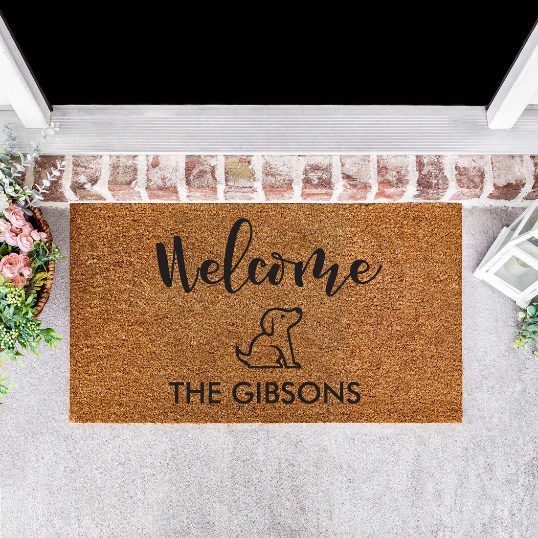 Personalised Doormat with dog-Welcome Door Mat-New Home Gift, Customised Doormat-Personalised Gift-Custom Gift-Housewarming Gift-Bride Gift