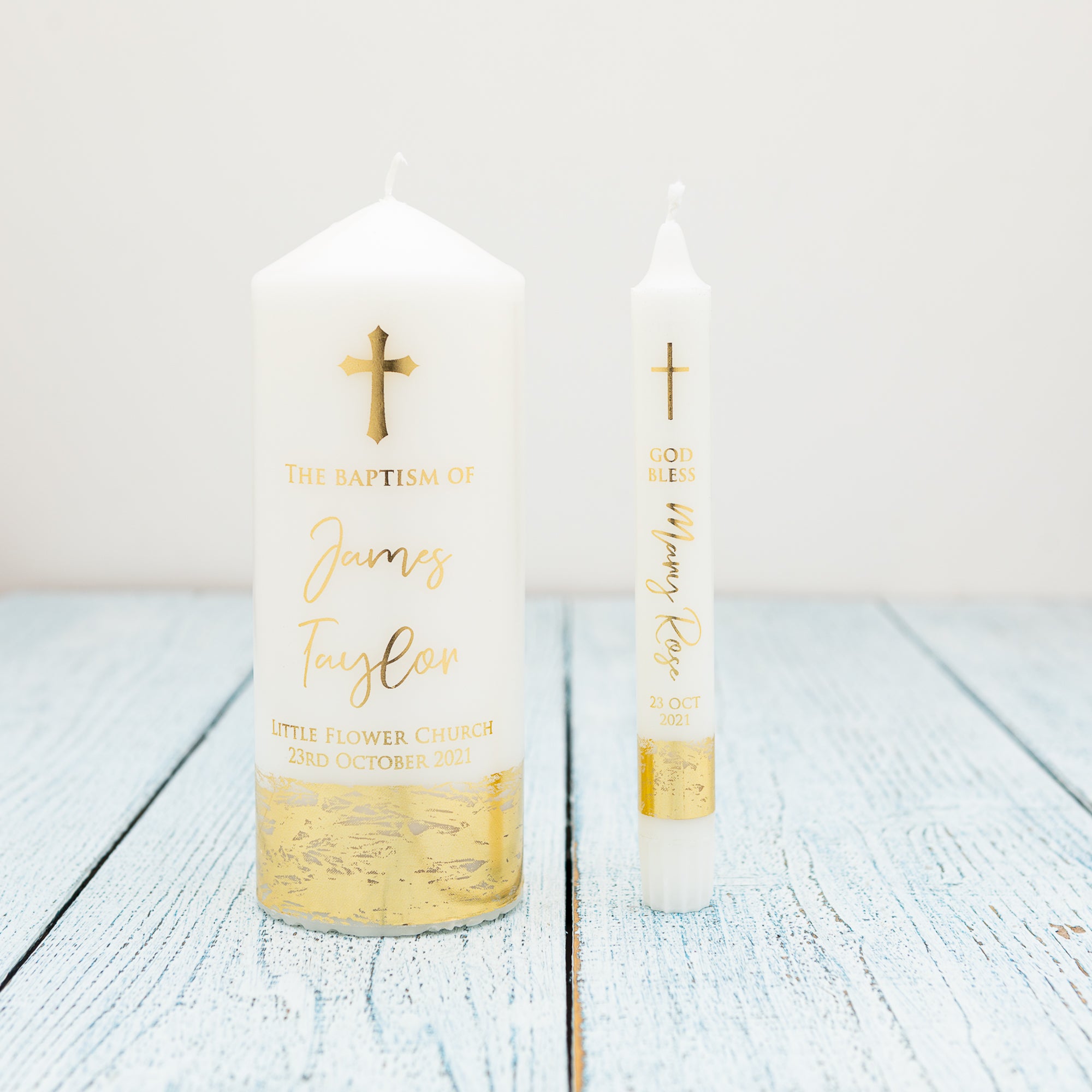 Real Foil Personalised Baptism Candle, Custom Christening Candle