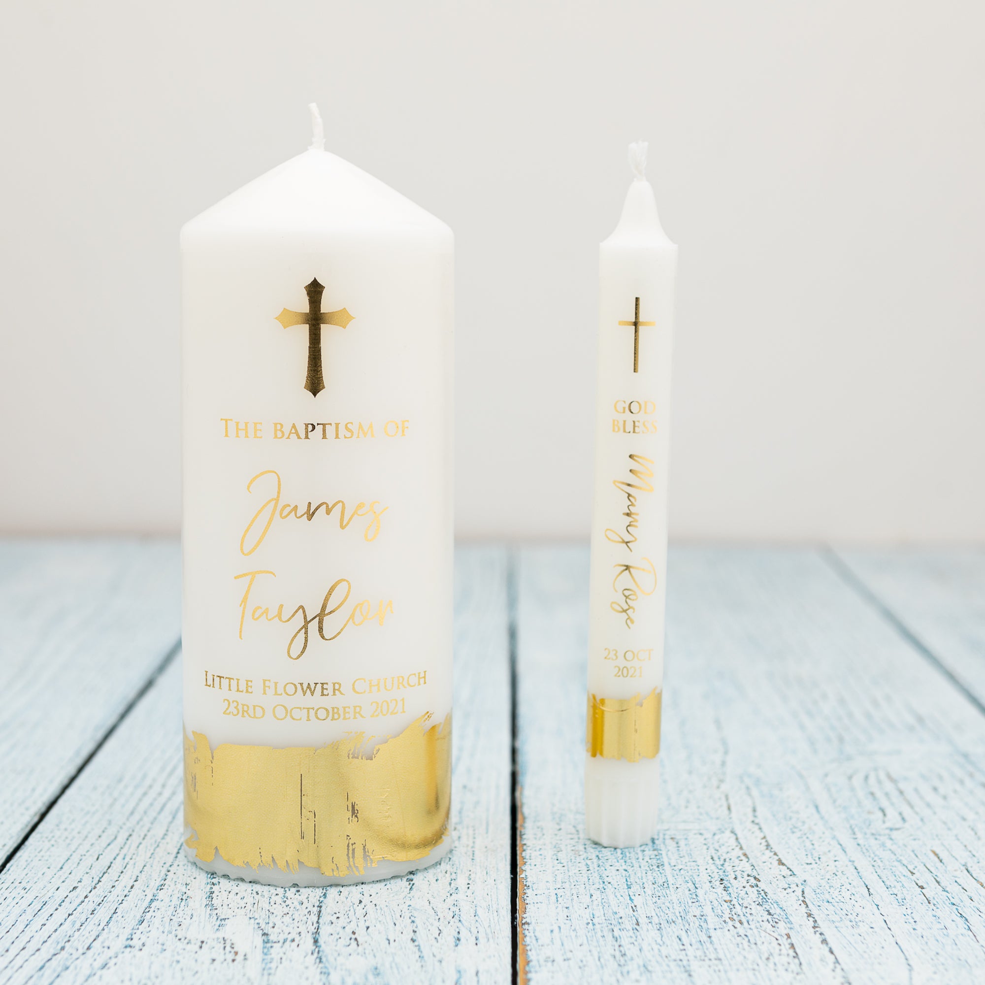 Gold Foil Personalised Baptism, Christening Candle [B]