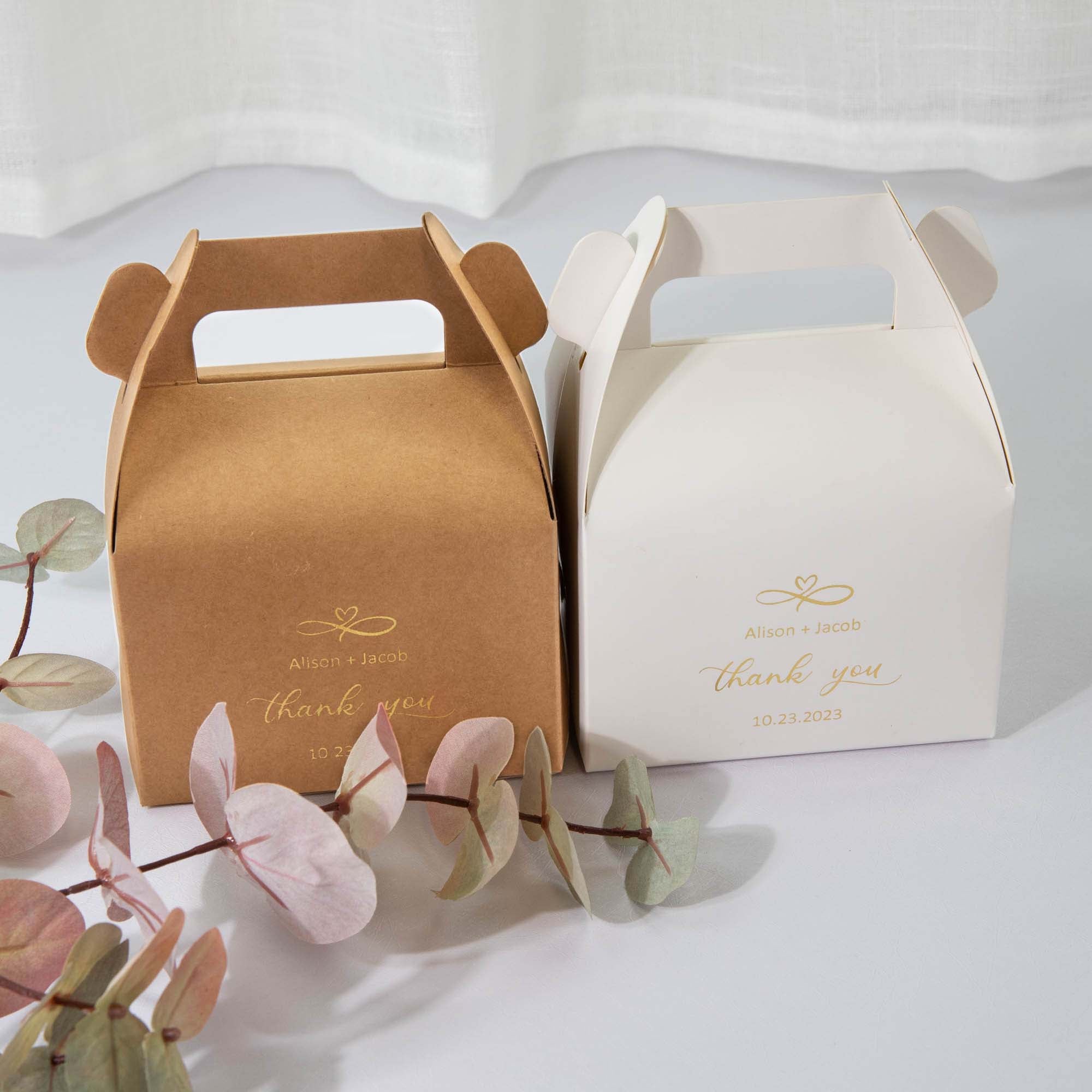 Personalised favour box, wedding cake box for guest gift and corporate event guests with customised favour boxes