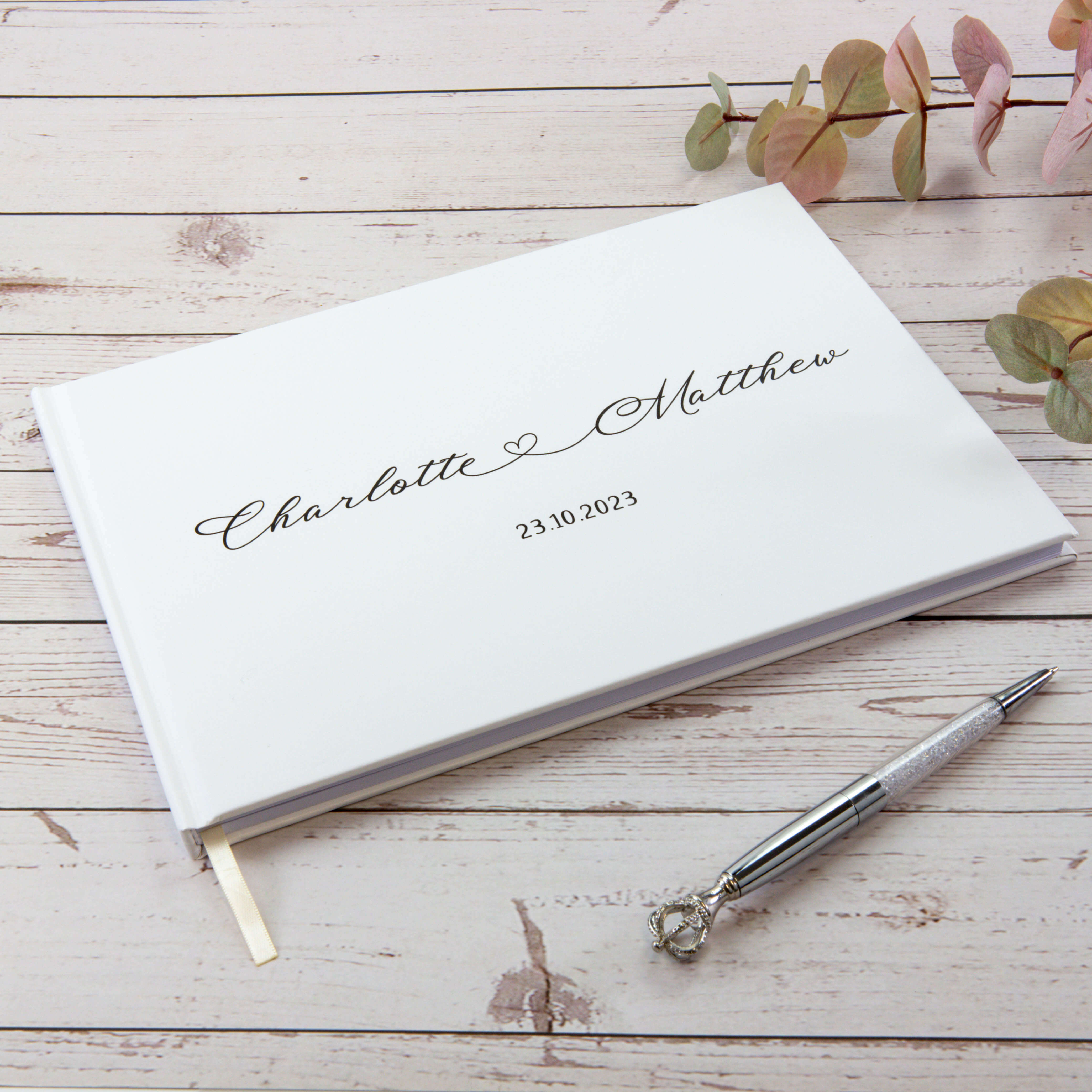Personalised Wedding Guest Book, Custom Scrapbook Photo guestbook in White Hard Cover, Printed Names