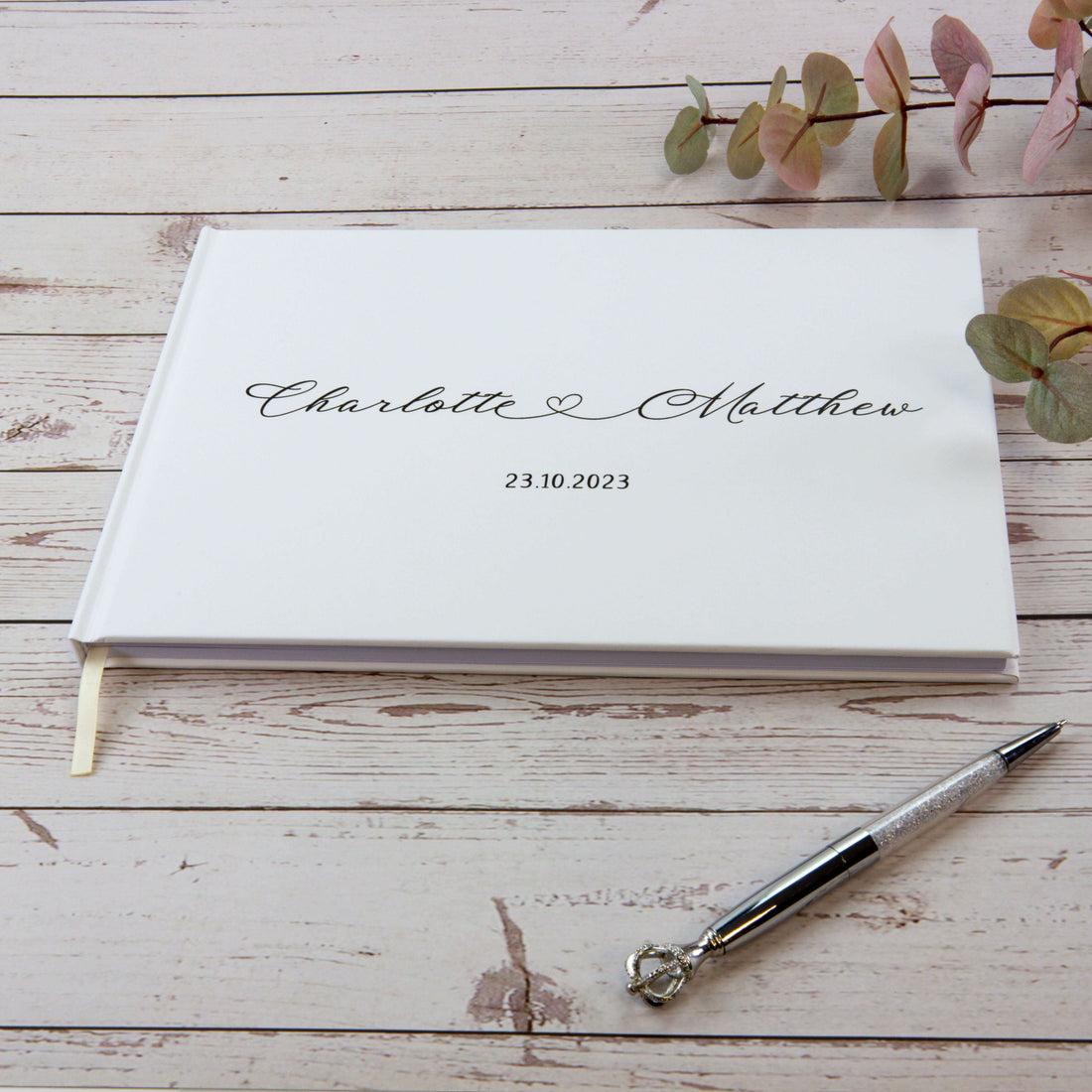 Personalised Wedding Guest Book, Custom Scrapbook Photo guestbook in White Hard Cover, Printed Names