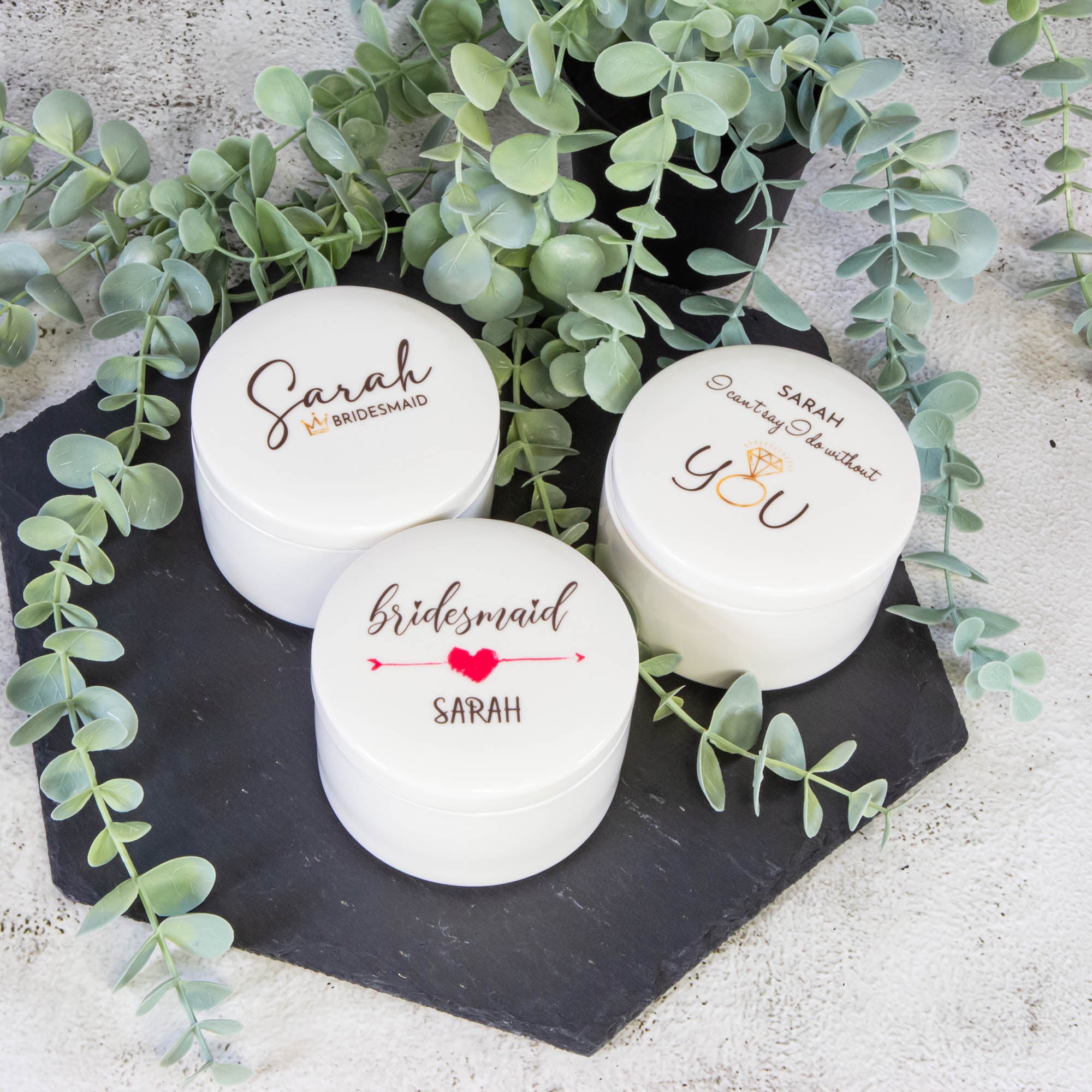 Personalised Round Keepsake box - Bridesmaid and Maid of honour Gift, Wedding Gift, Birthday gift Custom Jewellery box