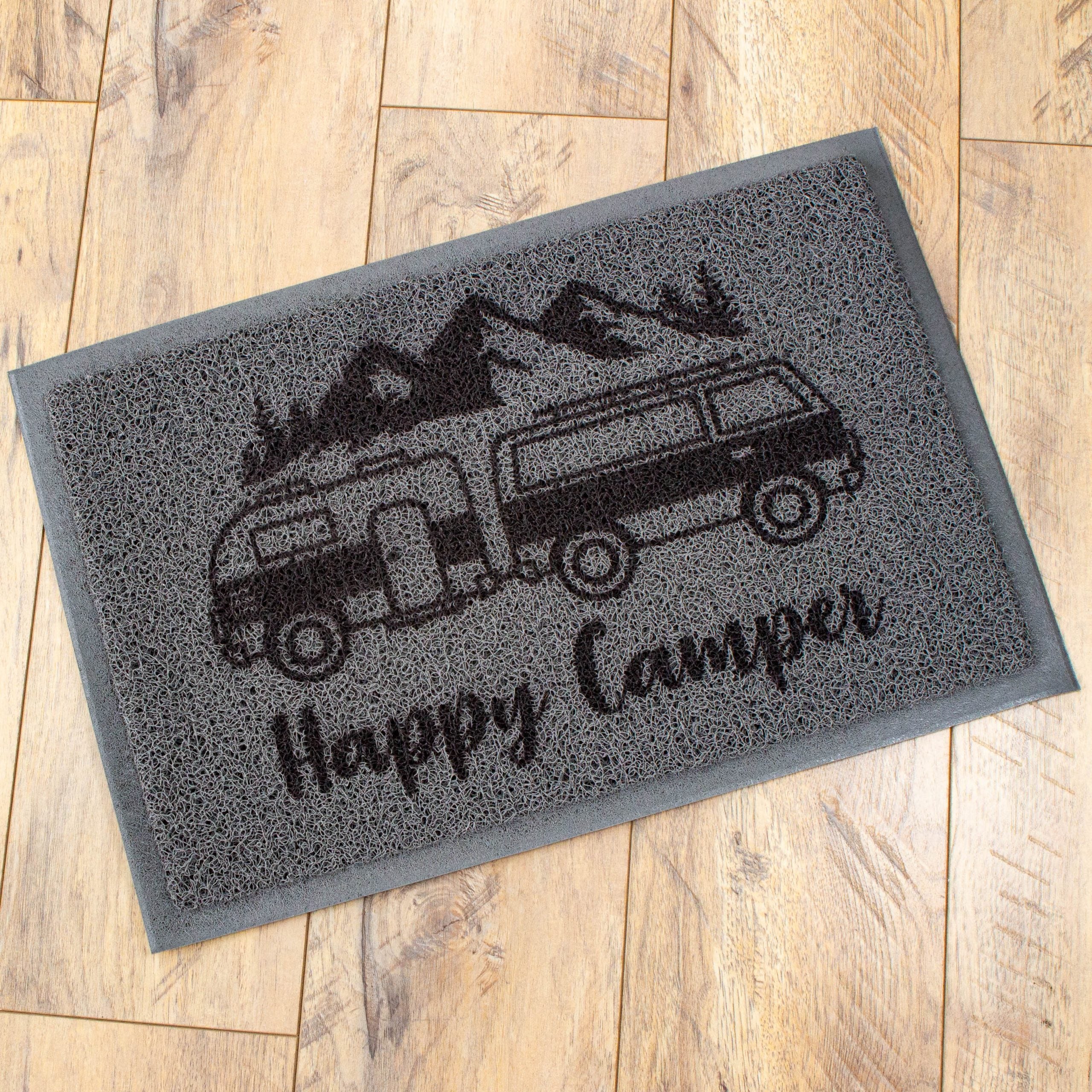 Personalised Custom Coil Mat, Happy Camper & Caravan Door Mat