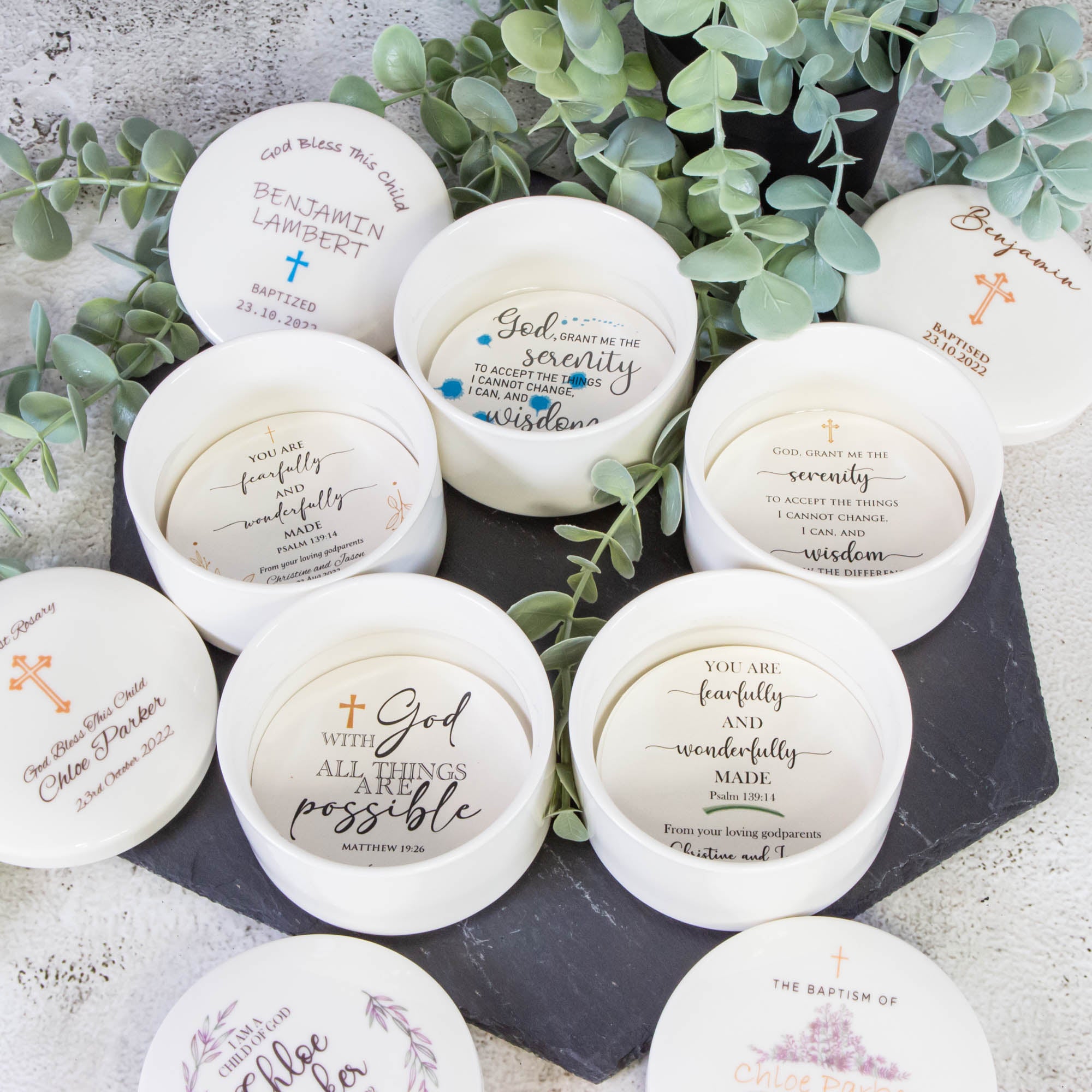 Personalised Round Keepsake box - Christening Gift, Baptism Gift, First Communion Gift, Confirmation day Gift. Jewelry box, Cross Necklace