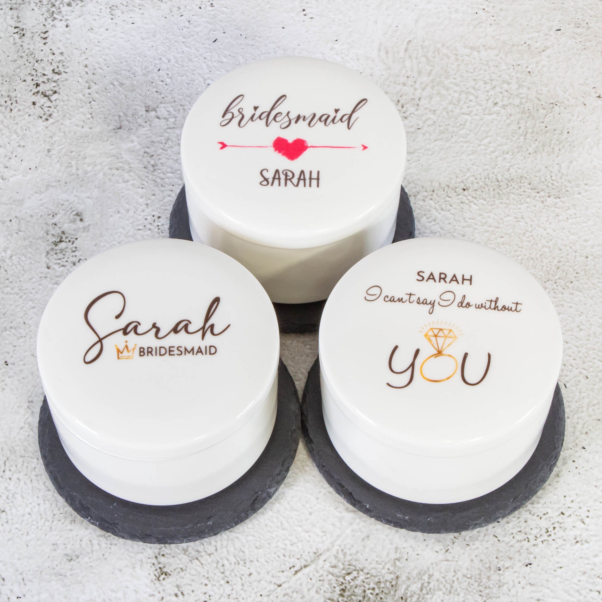 Personalised Round Keepsake box - Bridesmaid and Maid of honour Gift, Wedding Gift, Birthday gift Custom Jewellery box