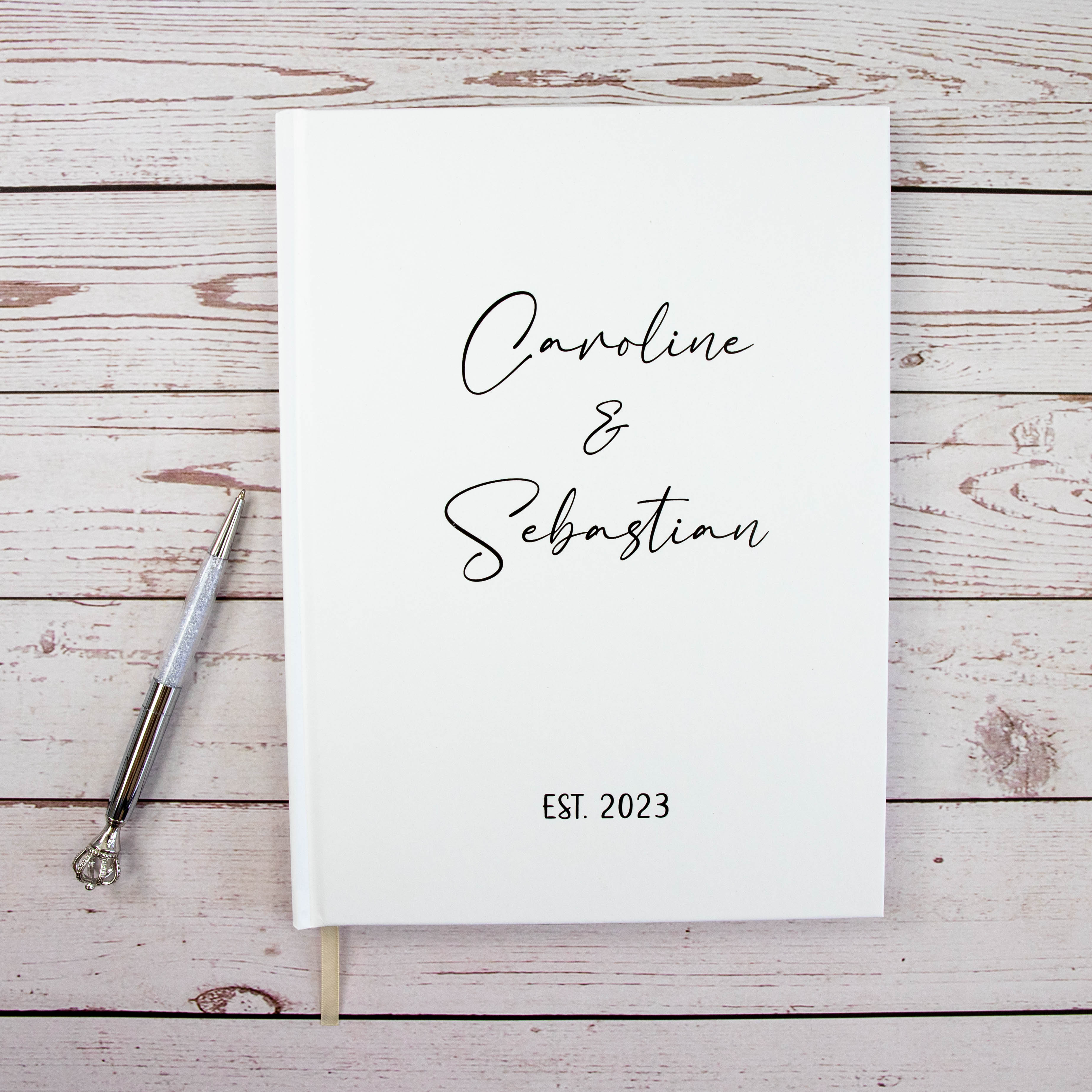 Minimalist Cursive Font Personalised Wedding Guest Book