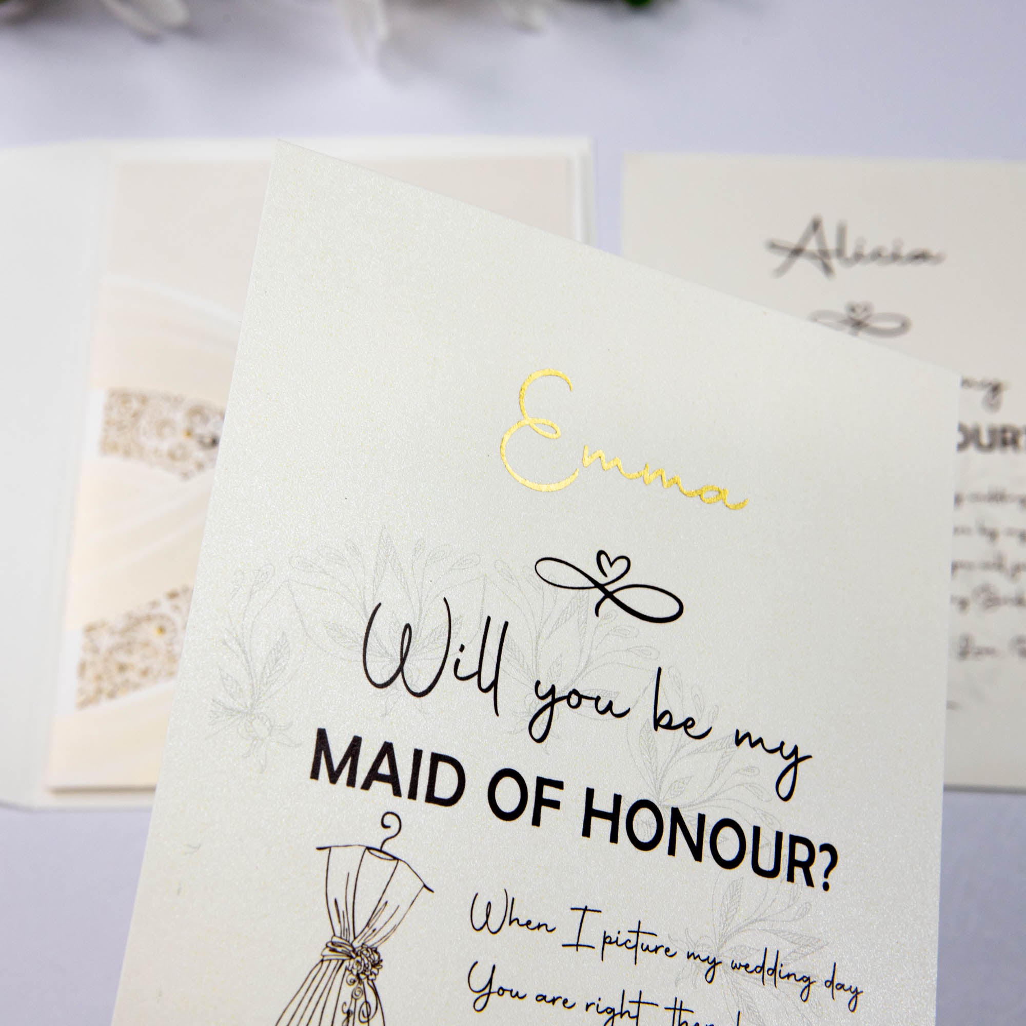 Will you be my bridesmaid, maid of honour card in modern design delicate laser cut pocket
