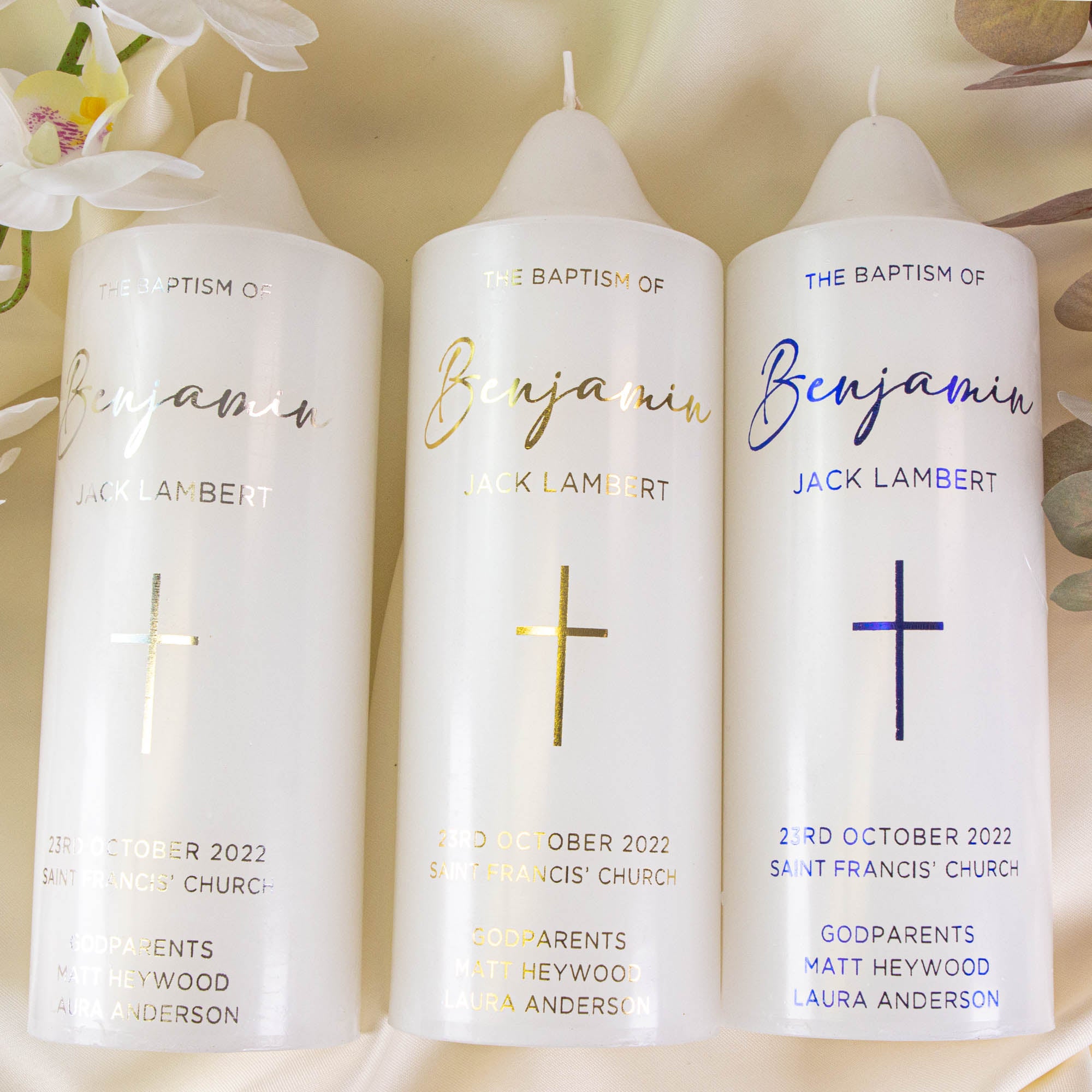 Personalised Real Foil Baptism, Christening Candle