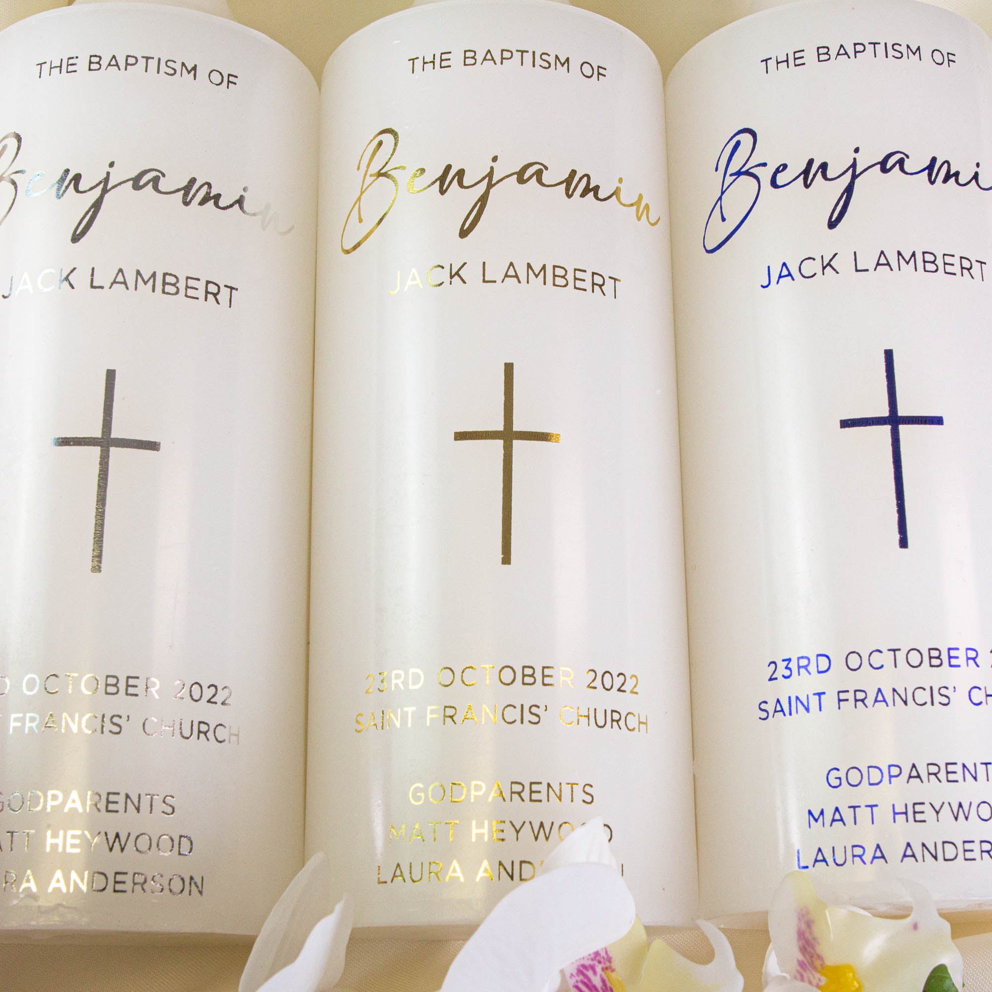 Personalised Real Foil Baptism, Christening Candle