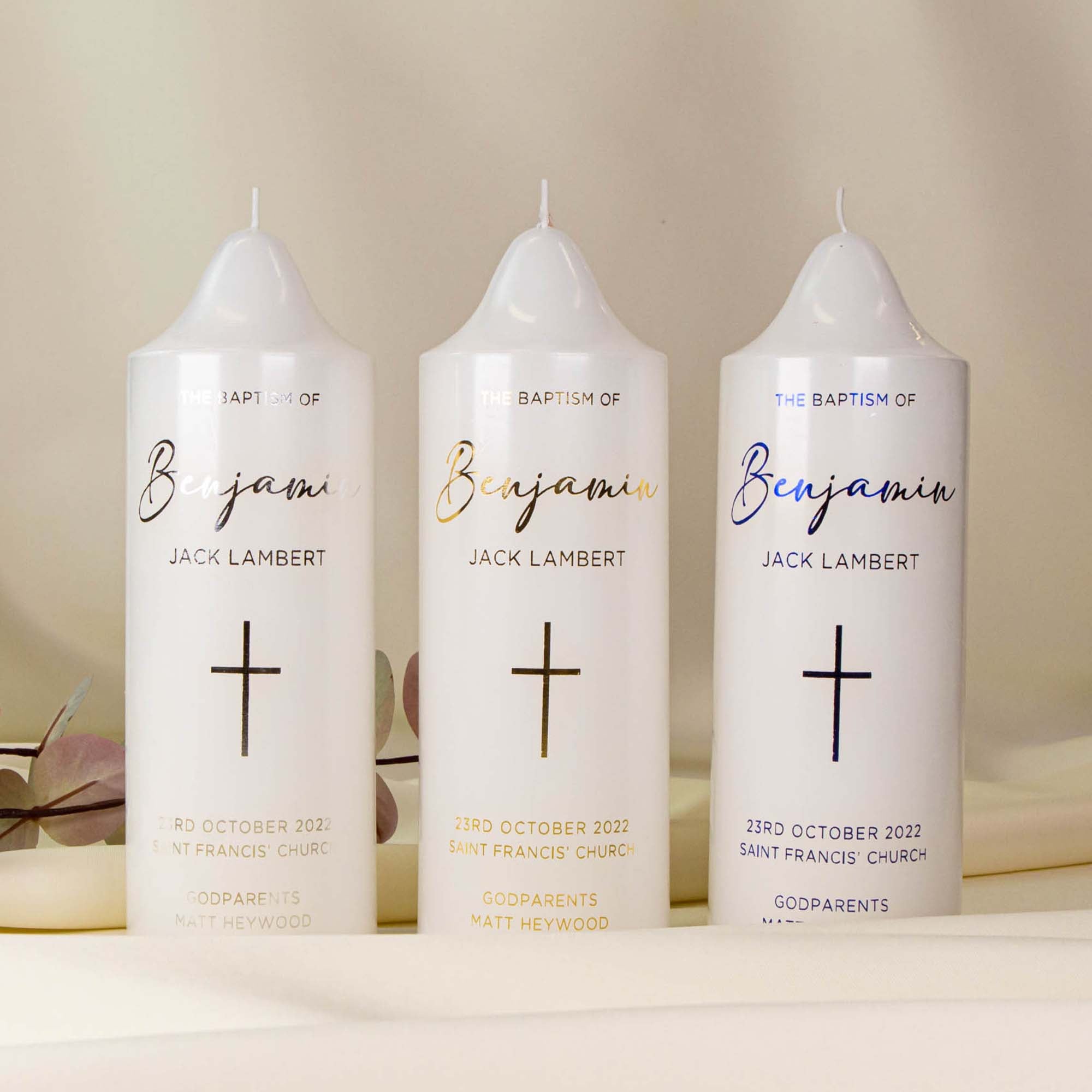 Personalised Real Foil Baptism, Christening Candle