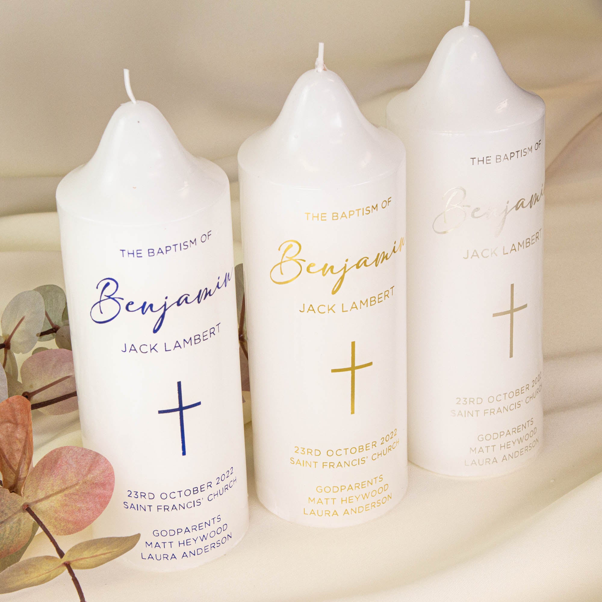 Personalised Real Foil Baptism, Christening Candle