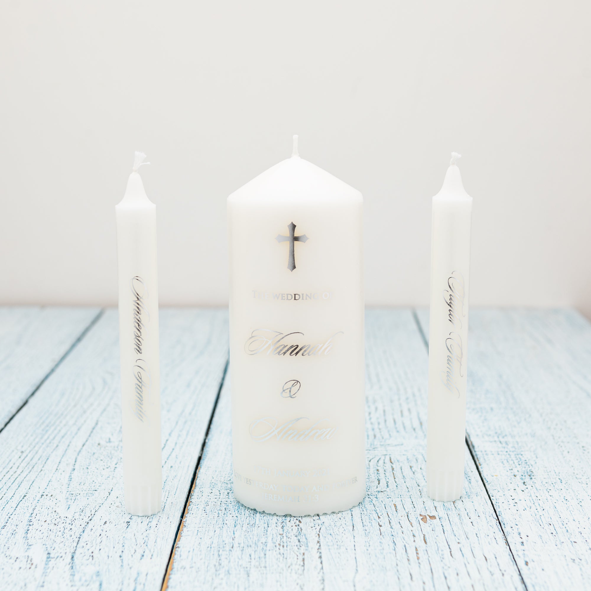 Personalised Silver Foil Wedding Candle, Wedding Unity Candles