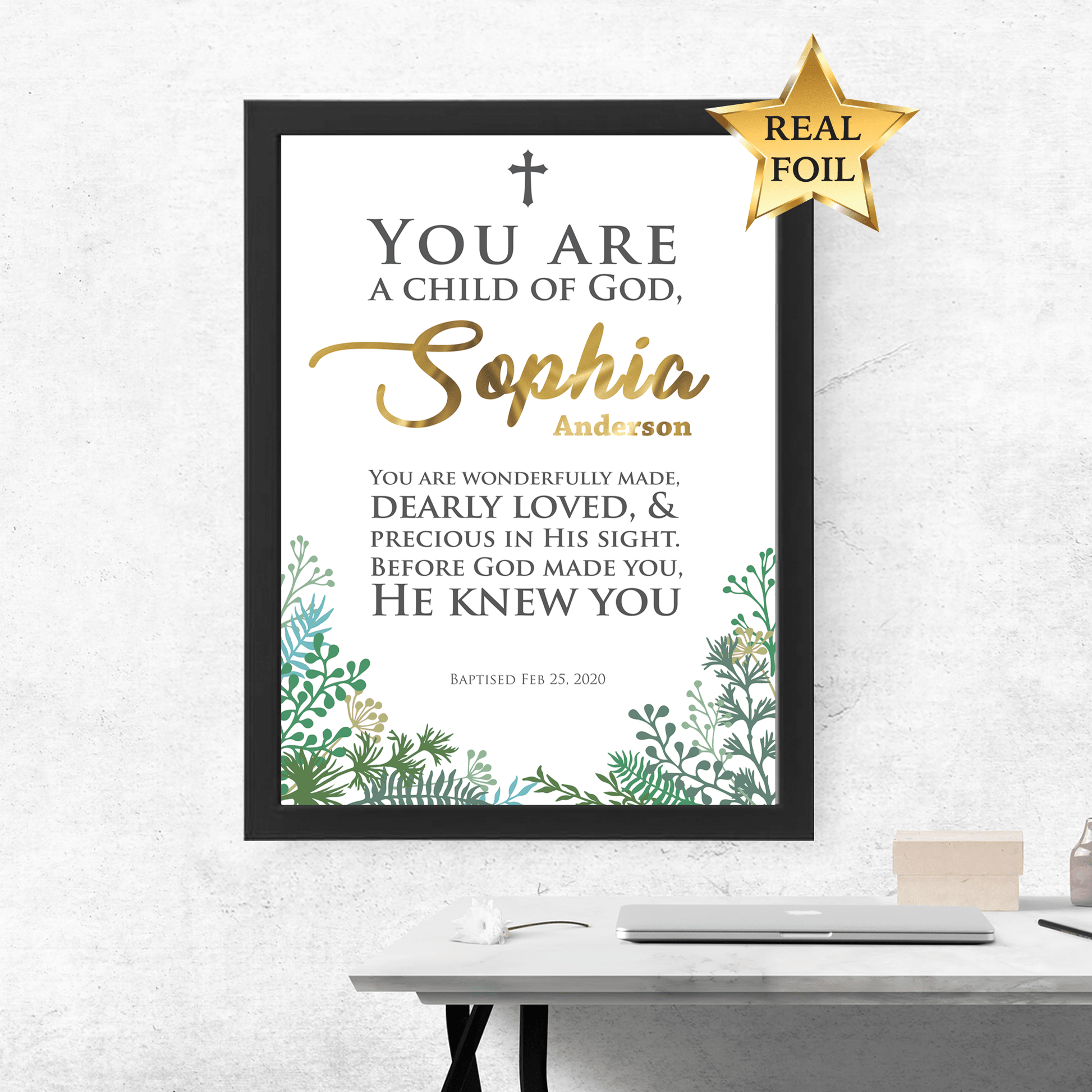 Baptism Gift, Personalised name and date, Baptism Prayer, Perfect Christening gift Frame_Black - Personalised Baptism gift - Younique Gifts Melbourne