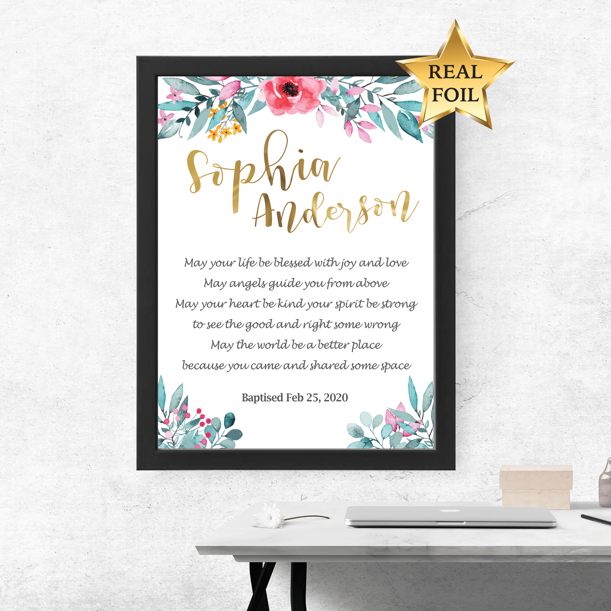 Baptism Gift, Personalised name and date, Baptism Prayer, Perfect Christening gift Frame_Black - Personalised Baptism gift - Younique Gifts Melbourne