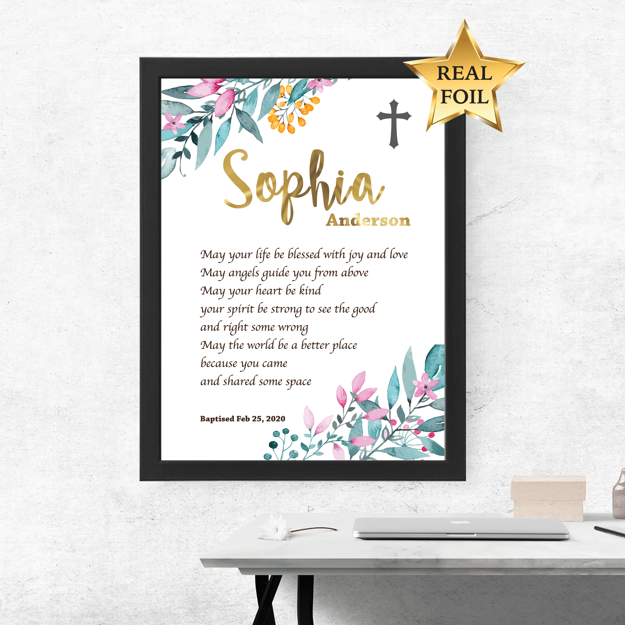 Baptism Gift, Personalised name and date, Baptism Prayer, Perfect Christening gift Frame_Black - Personalised Baptism gift - Younique Gifts Melbourne