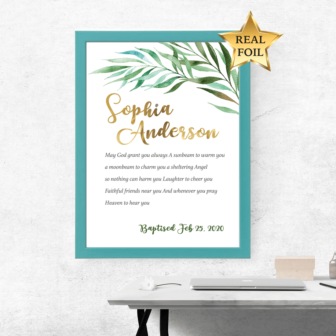 Baptism Gift, Personalised name and date, Baptism Prayer, Perfect Christening gift_Frame Blue - Personalised Baptism gift - Younique Gifts Melbourne