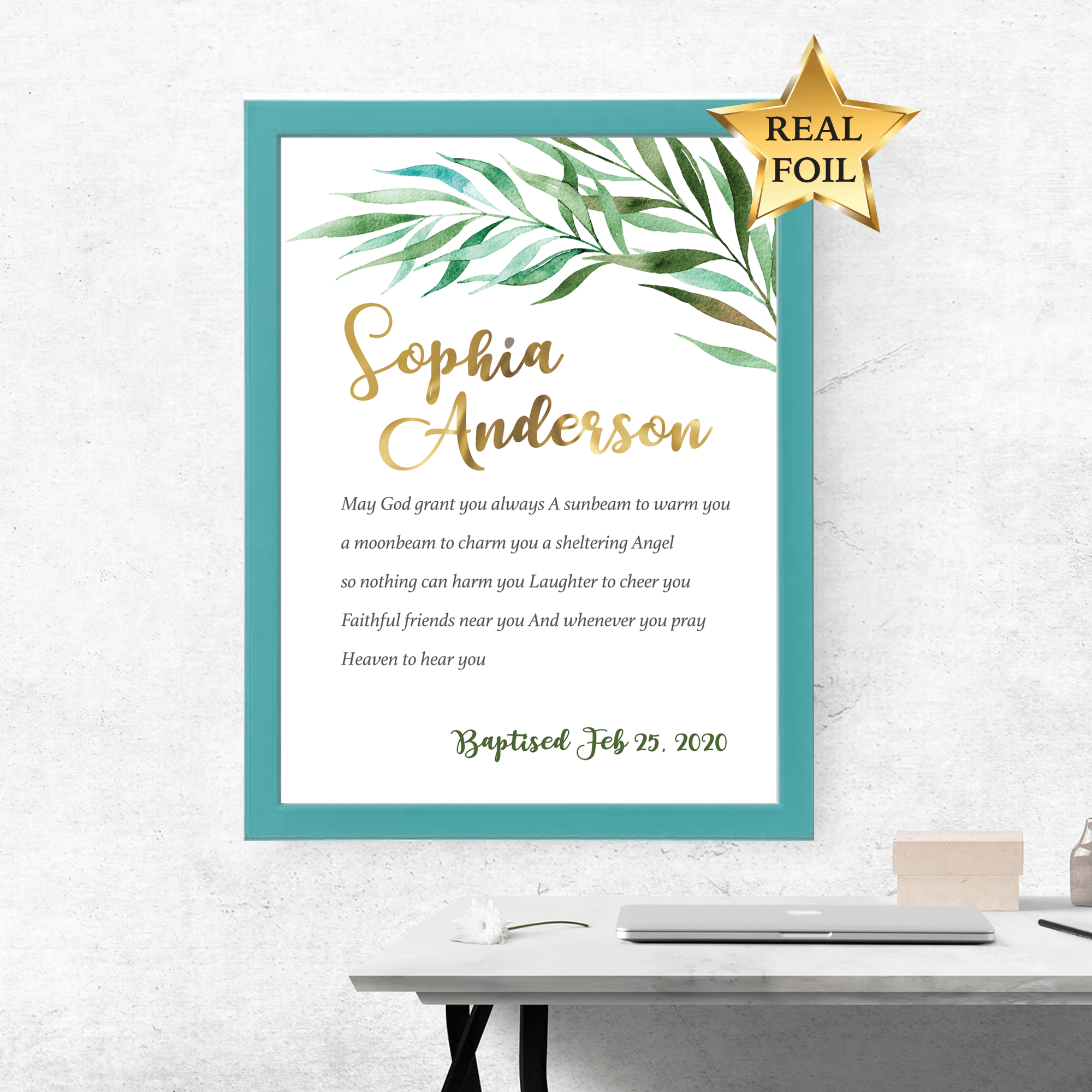Baptism Gift, Personalised name and date, Baptism Prayer, Perfect Christening gift_Frame Blue - Personalised Baptism gift - Younique Gifts Melbourne