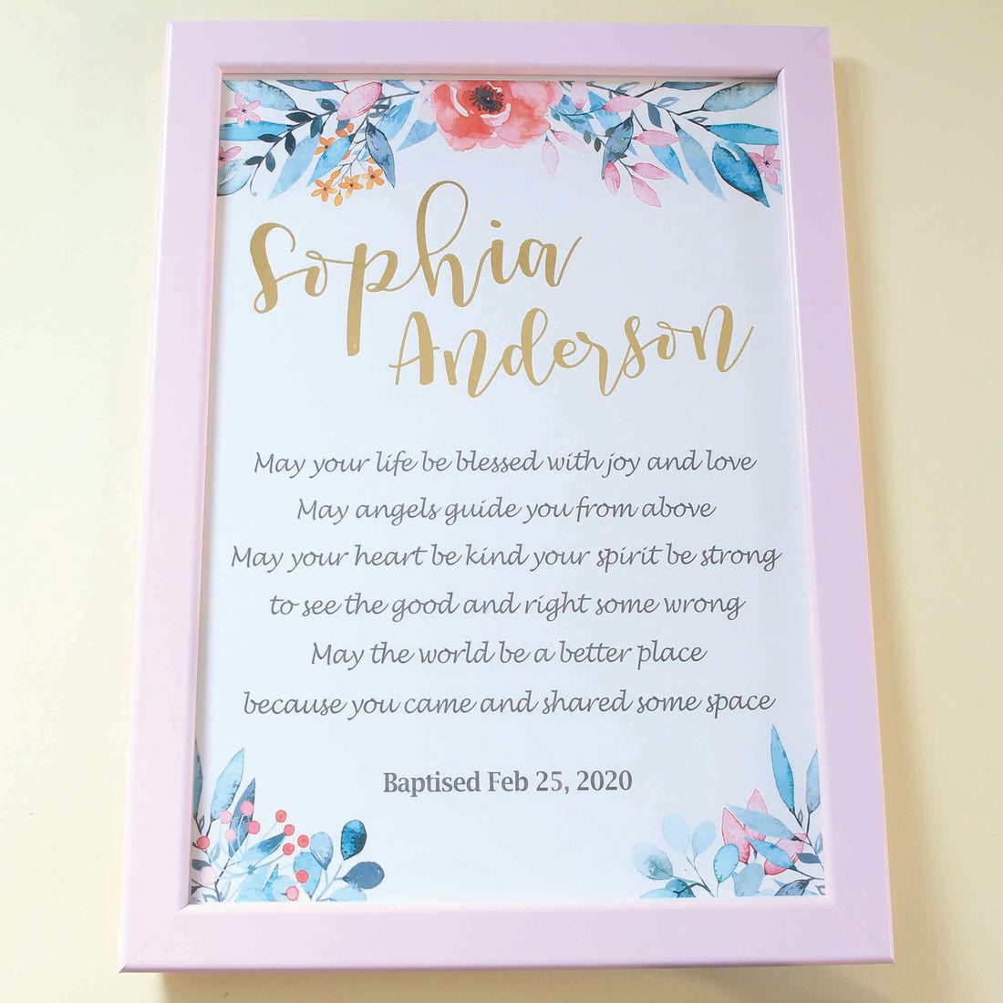 Baptism Gift, Personalised name and date, Baptism Prayer, Perfect Christening gift_Frame Pink - Personalised Baptism gift - Younique Gifts Melbourne