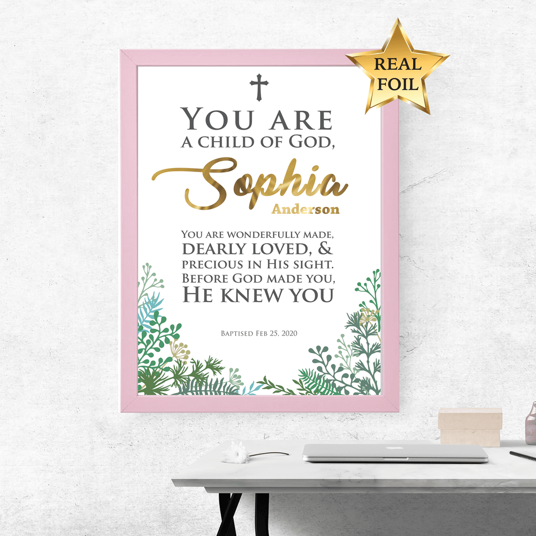 Baptism Gift, Personalised name and date, Baptism Prayer, Perfect Christening gift_Frame Pink - Personalised Baptism gift - Younique Gifts Melbourne