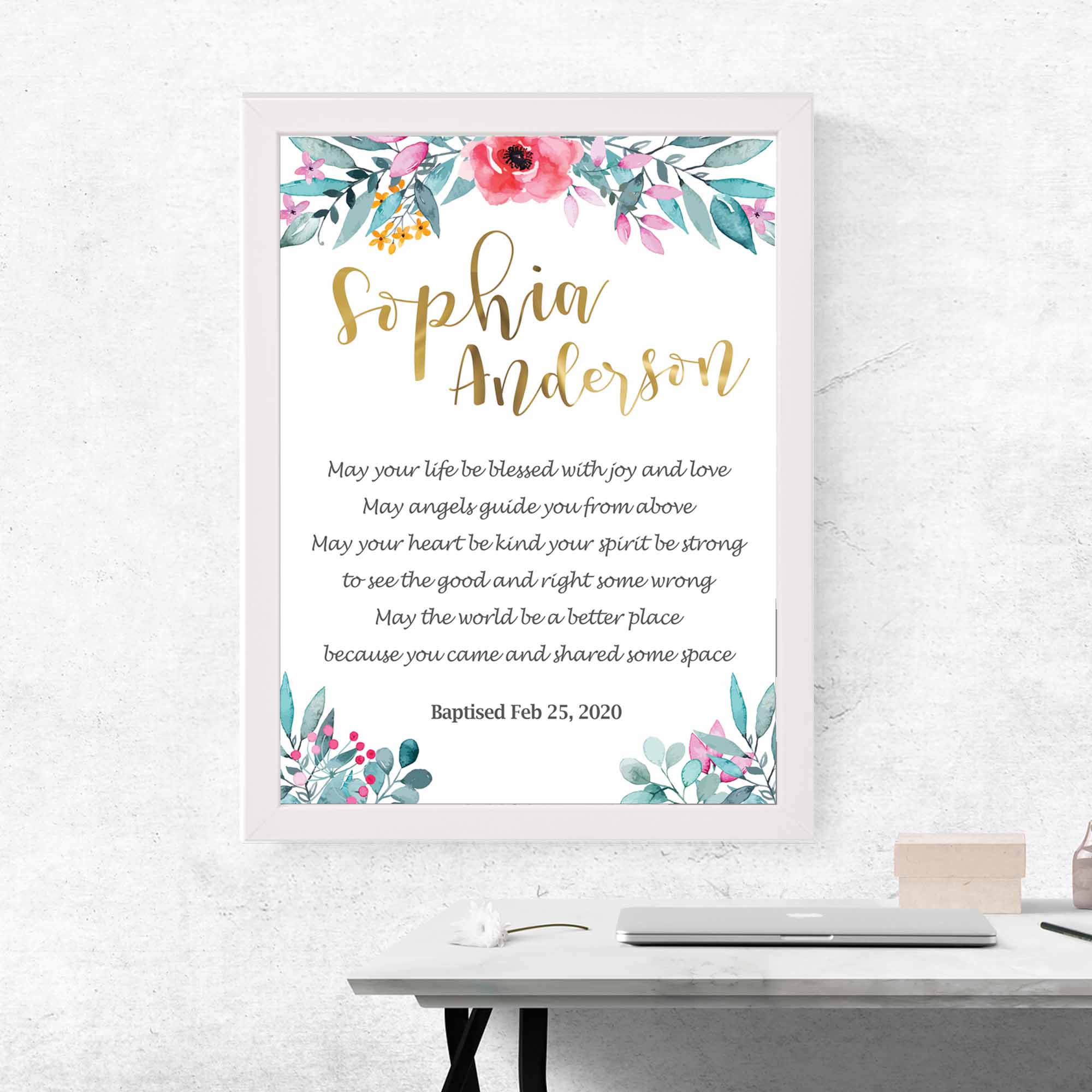 Baptism Gift, Personalised name and date, Baptism Prayer, Perfect Christening gift_Frame White - Personalised Baptism gift - Younique Gifts Melbourne