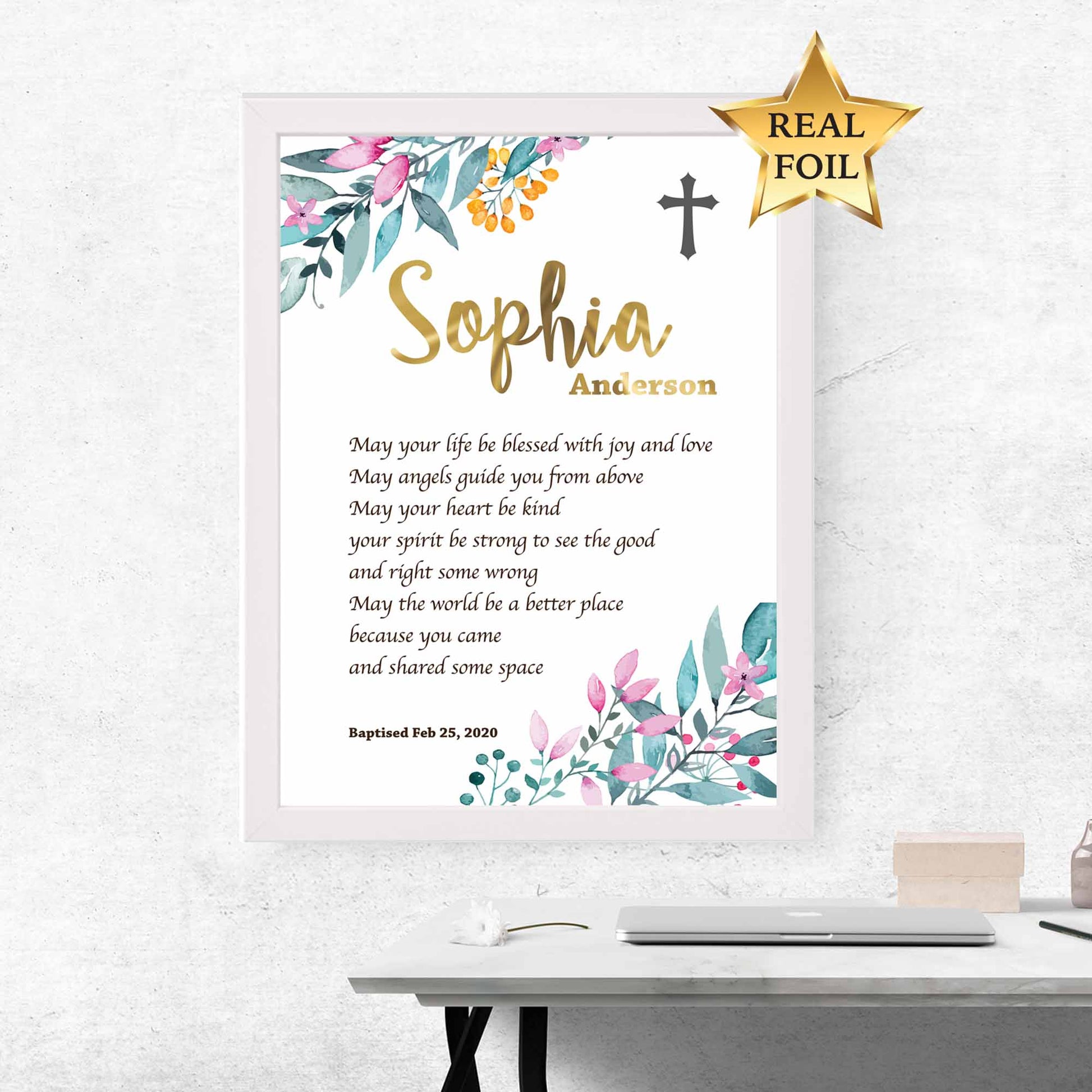 Baptism Gift, Personalised name and date, Baptism Prayer, Perfect Christening gift_Frame White - Personalised Baptism gift - Younique Gifts Melbourne