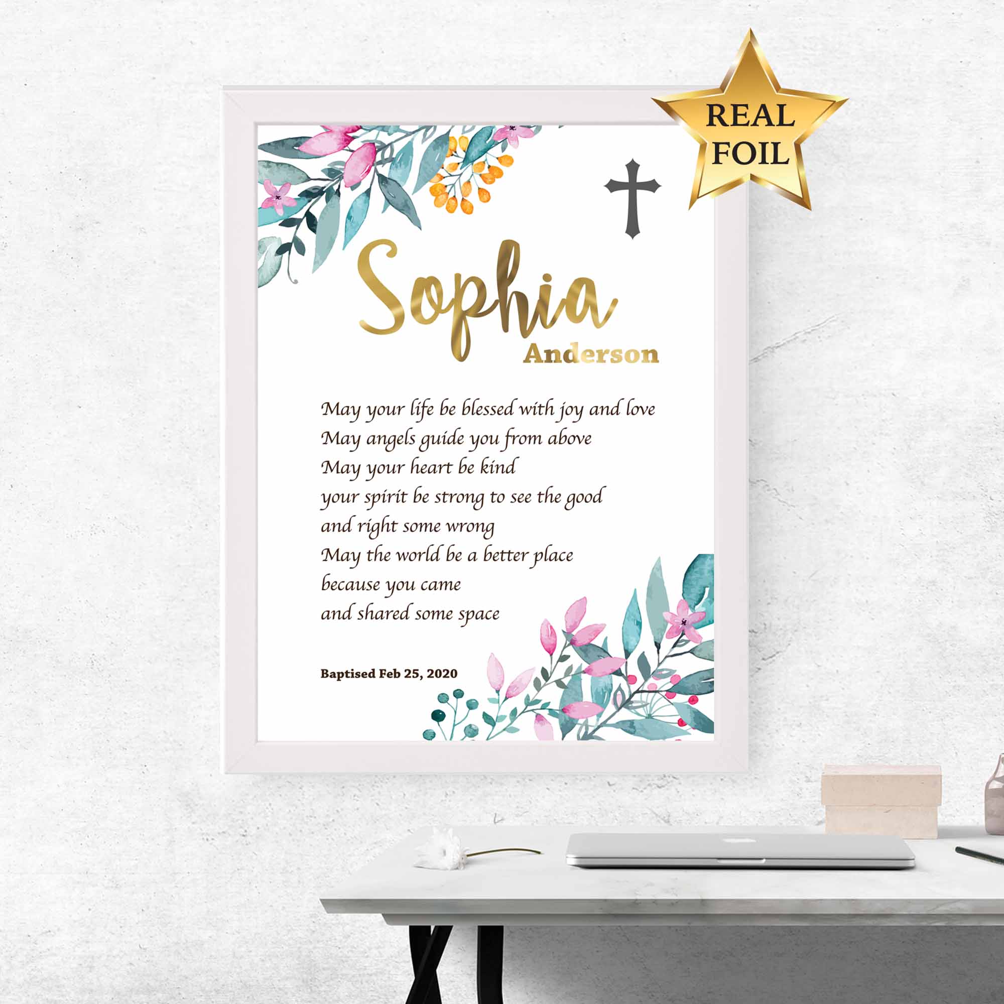 Baptism Gift, Personalised name and date, Baptism Prayer, Perfect Christening gift_Frame White - Personalised Baptism gift - Younique Gifts Melbourne