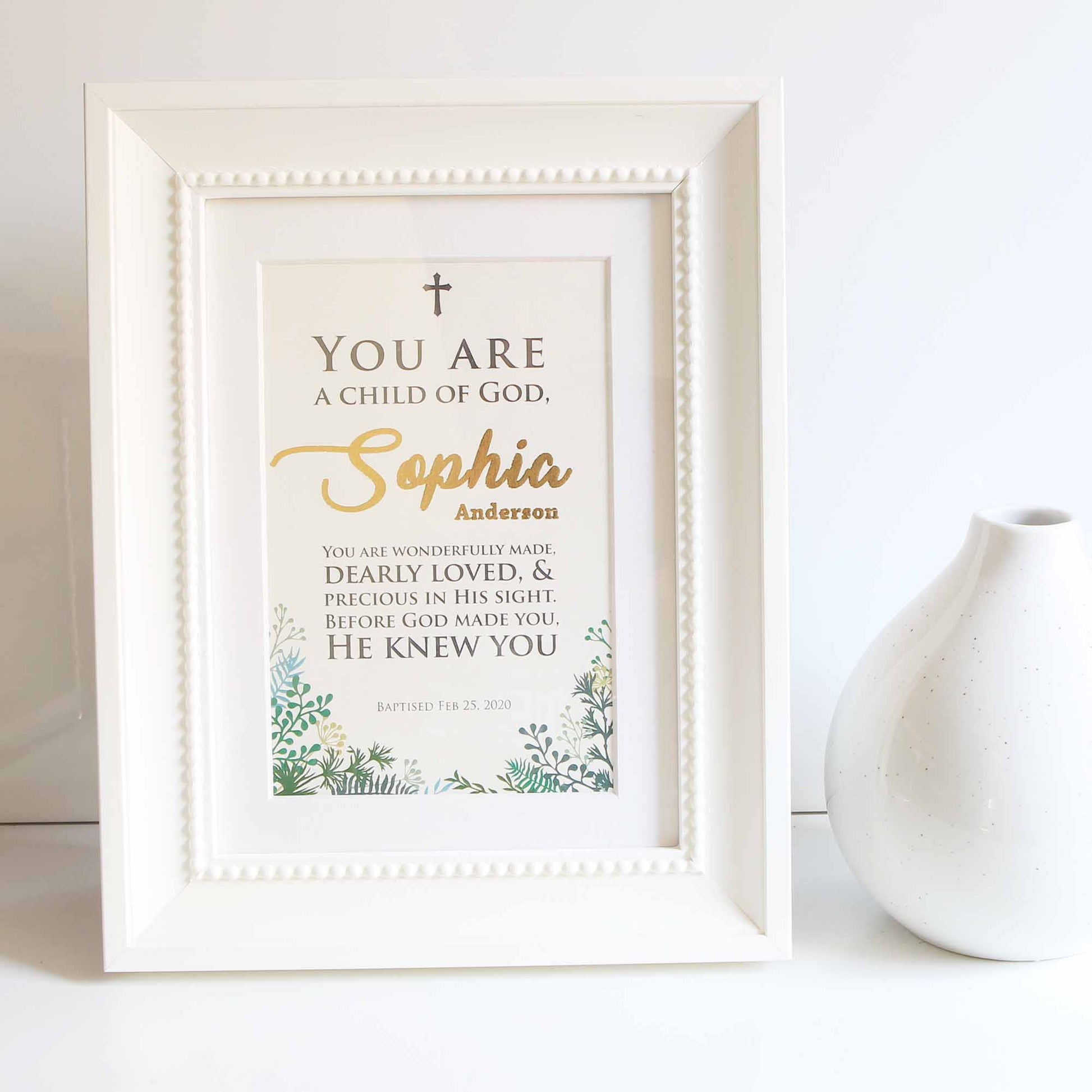 Baptism Gift, Personalised name and date, Baptism Prayer, Perfect Christening gift Frame White New - Personalised Baptism gift - Younique Gifts Melbourne