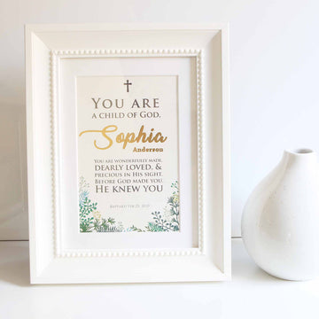 Baptism Gift, Personalised name and date, Baptism Prayer, Perfect Christening gift Frame White New - Personalised Baptism gift - Younique Gifts Melbourne