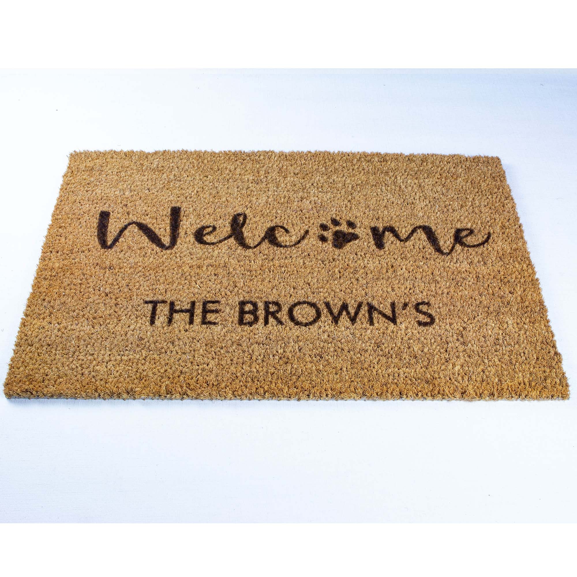 Personalised Family Name Doormat with Dog Paw [Brown]