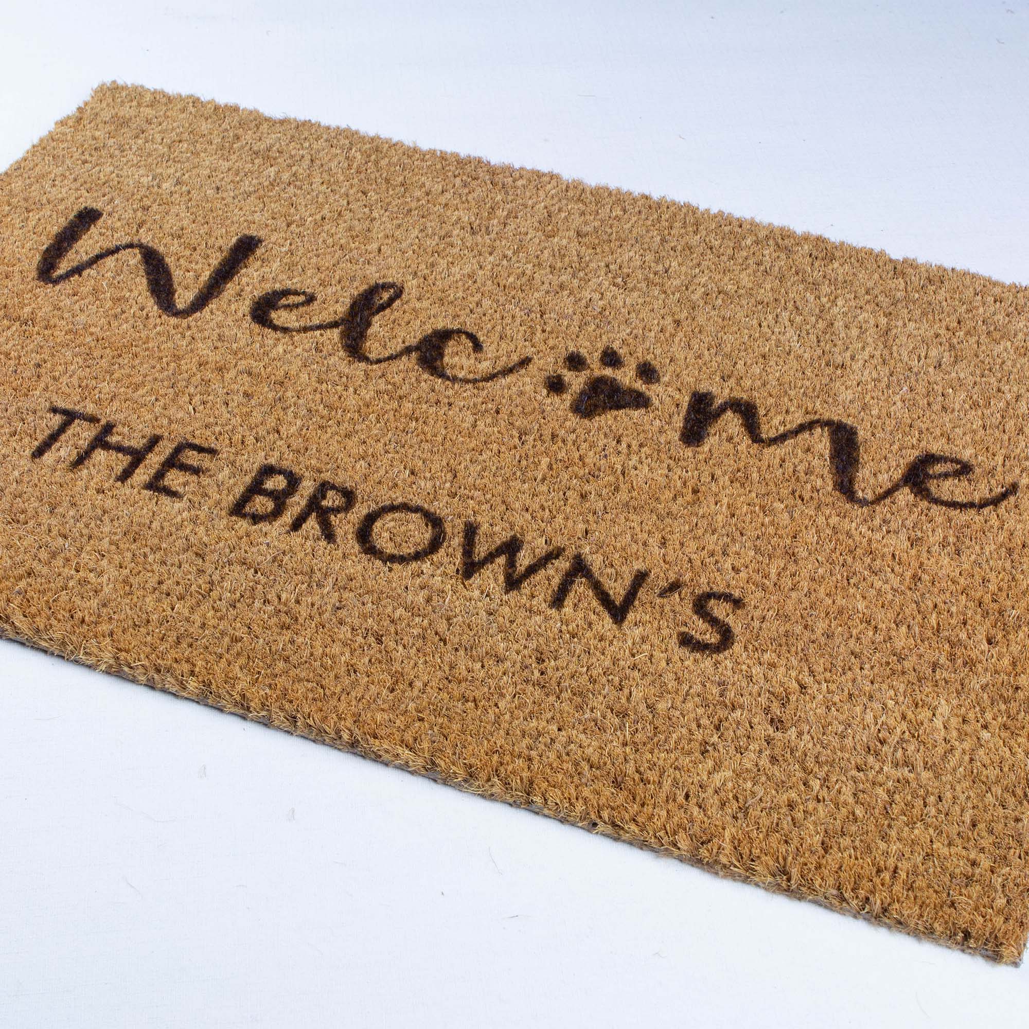 Personalised Family Name Doormat with Dog Paw [Brown]