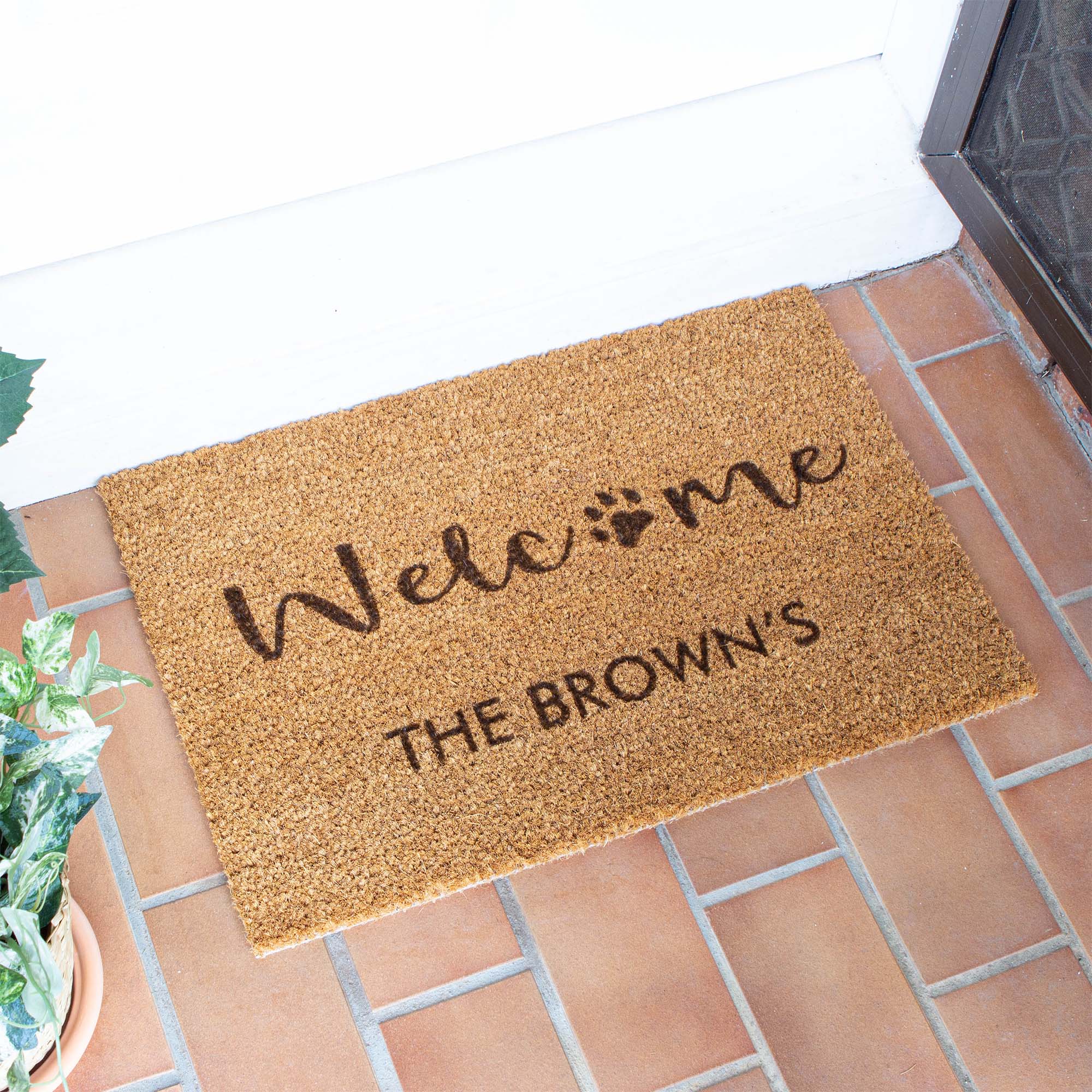 Personalised Family Name Doormat with Dog Paw [Brown]