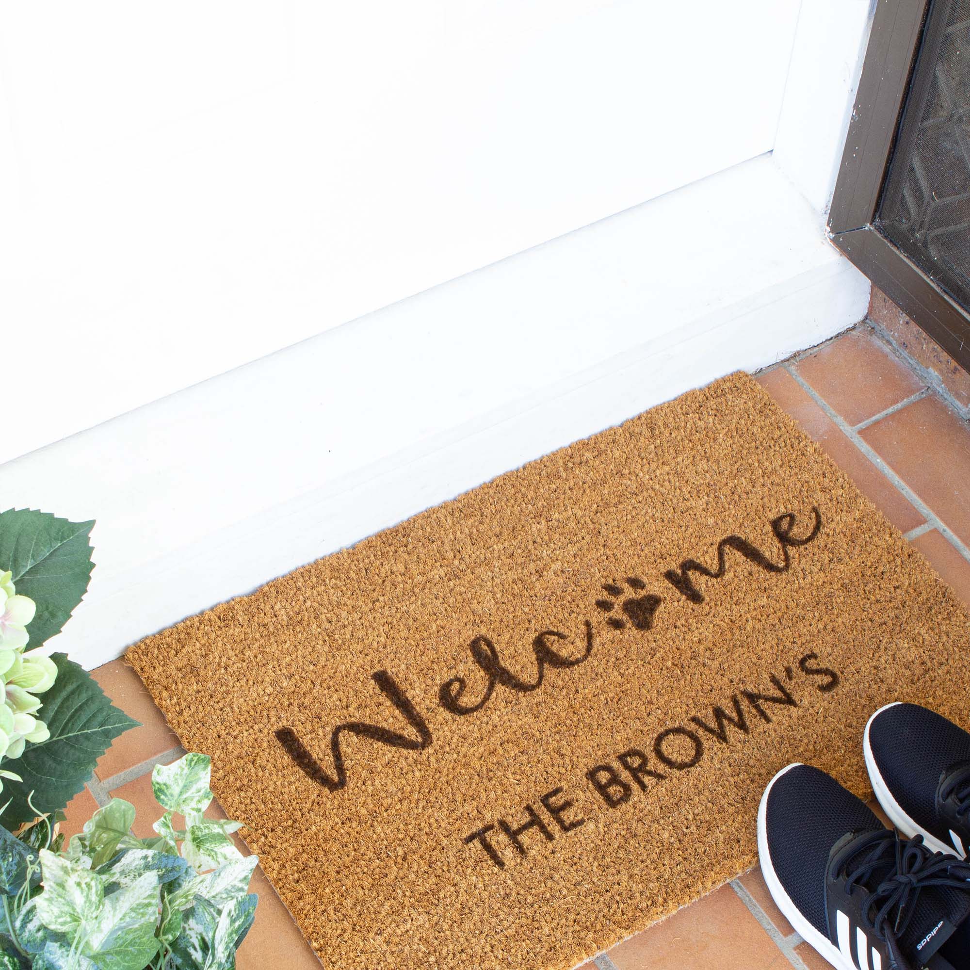 Personalised Family Name Doormat with Dog Paw [Brown]