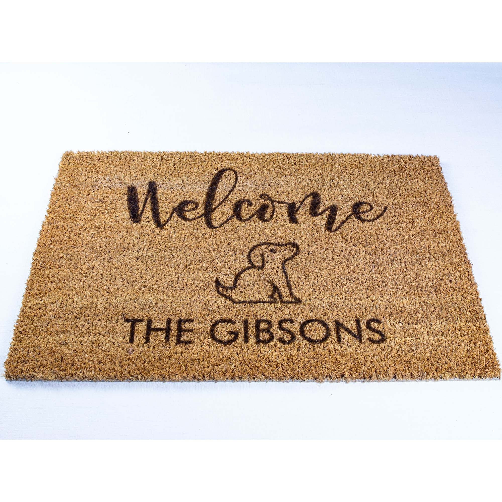 Personalised Family Name Doormat with a Dog