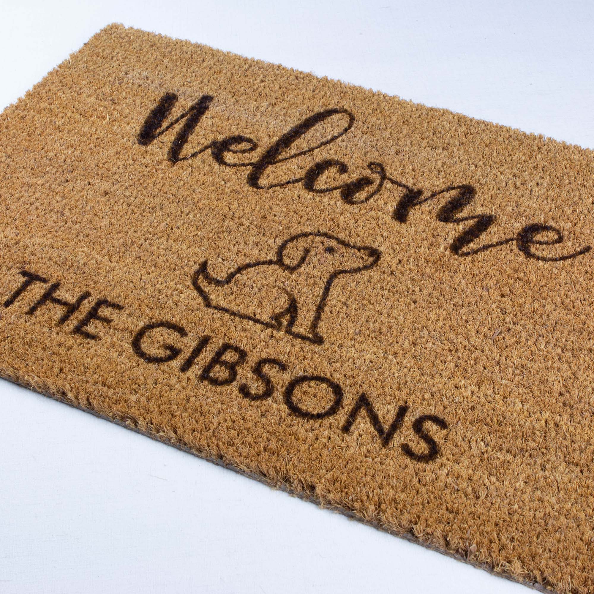 Personalised Family Name Doormat with a Dog