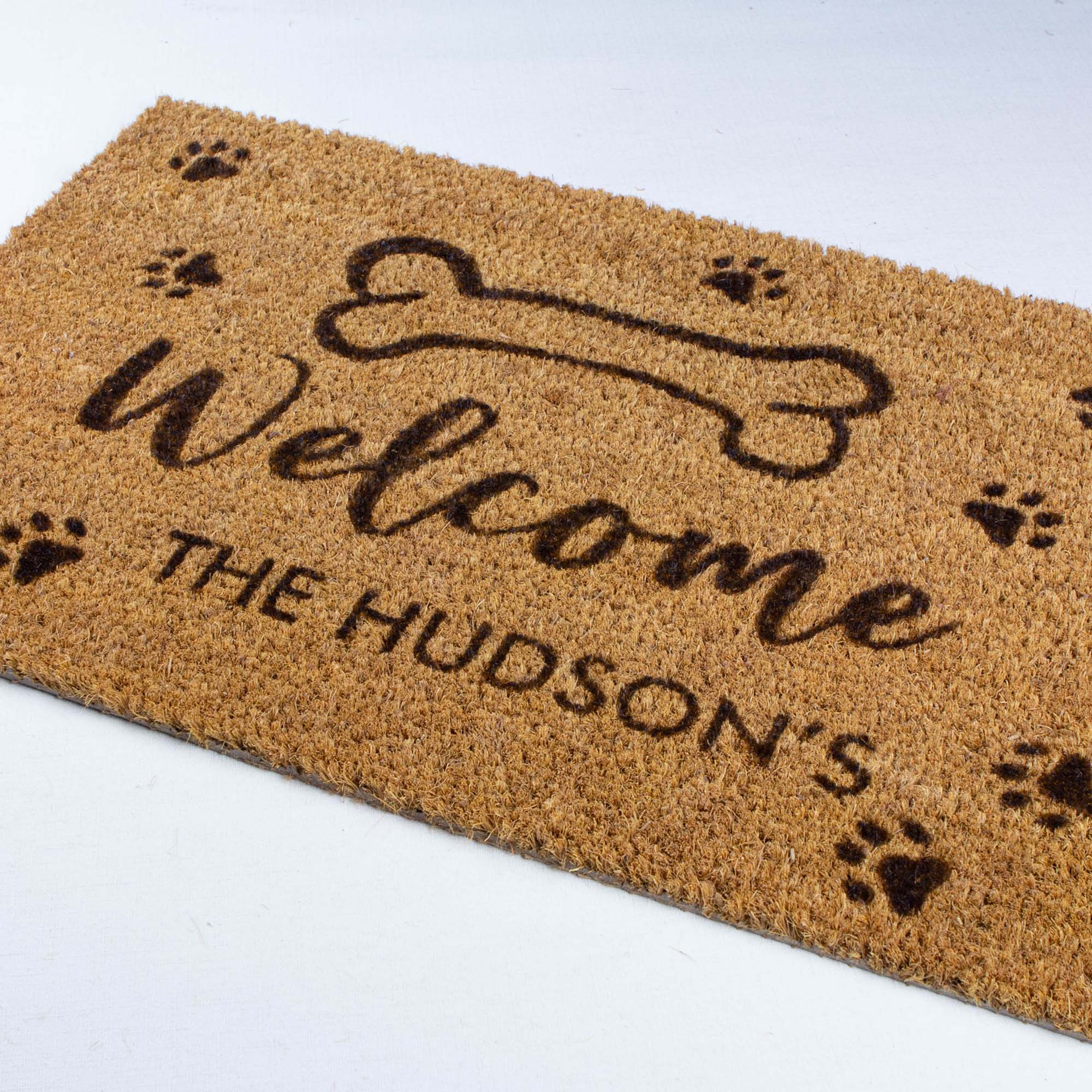 Personalised Welcome Family Name Doormat with Dog Paws [Huds]