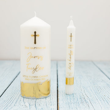 Gold Foil Personalised Baptism, Christening Candle [B] - Personalised Candle - Younique Gifts Melbourne