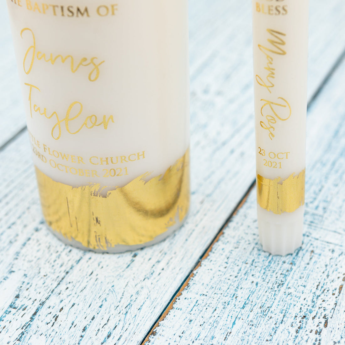 Gold Foil Personalised Baptism, Christening Candle [B] - Personalised Candle - Younique Gifts Melbourne